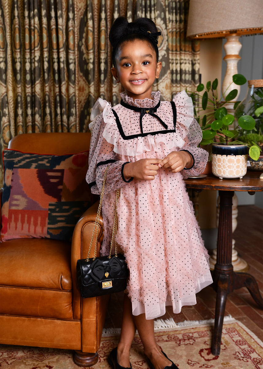 Adelia Flock Dotted Tulle Dress Blush Pink  Angel's Face