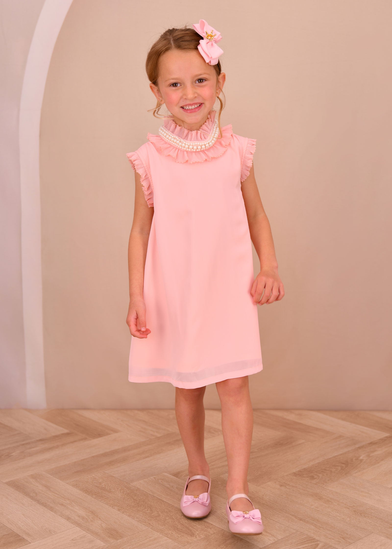 Aphrodite Pearl Collar Dress Peach