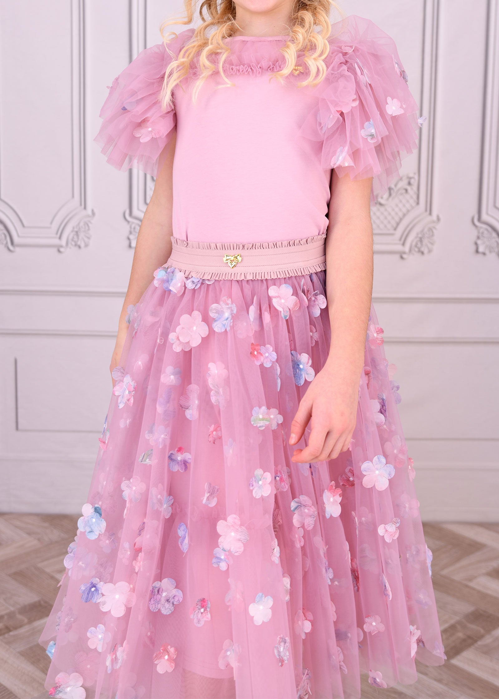 Ariana Petal Tulle Skirt Lilac Rose