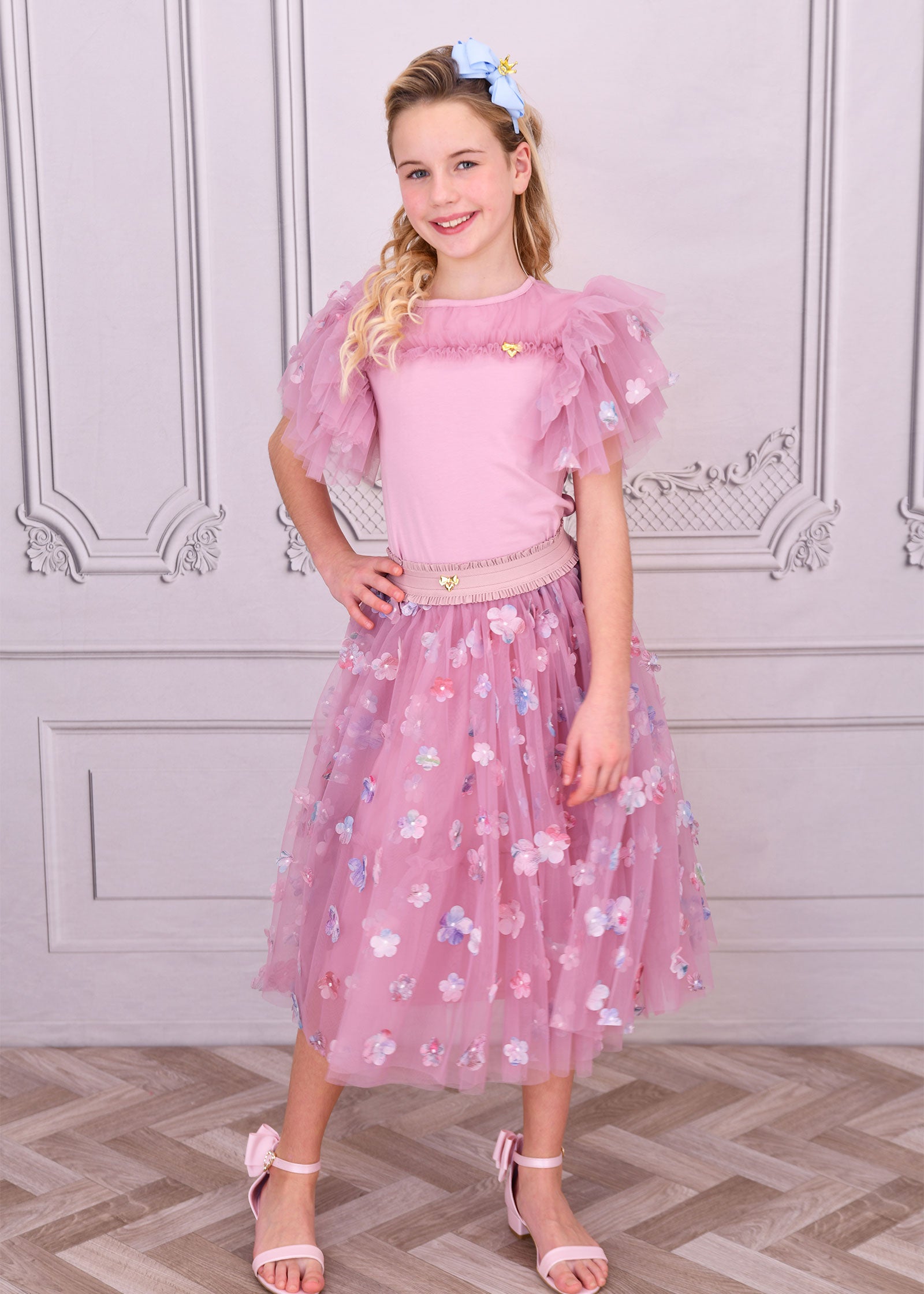 Ariana Petal Tulle Skirt Lilac Rose