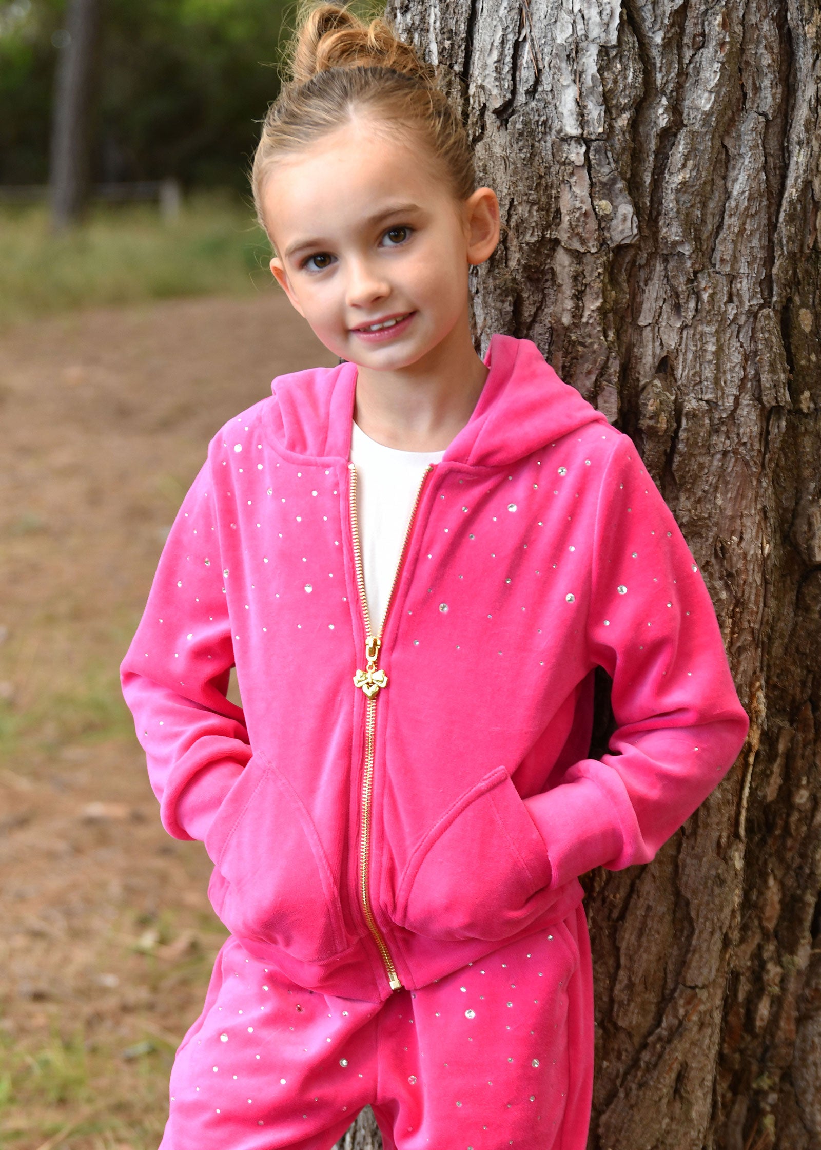 Bijou Crystal Velour Hoodie Hot Pink