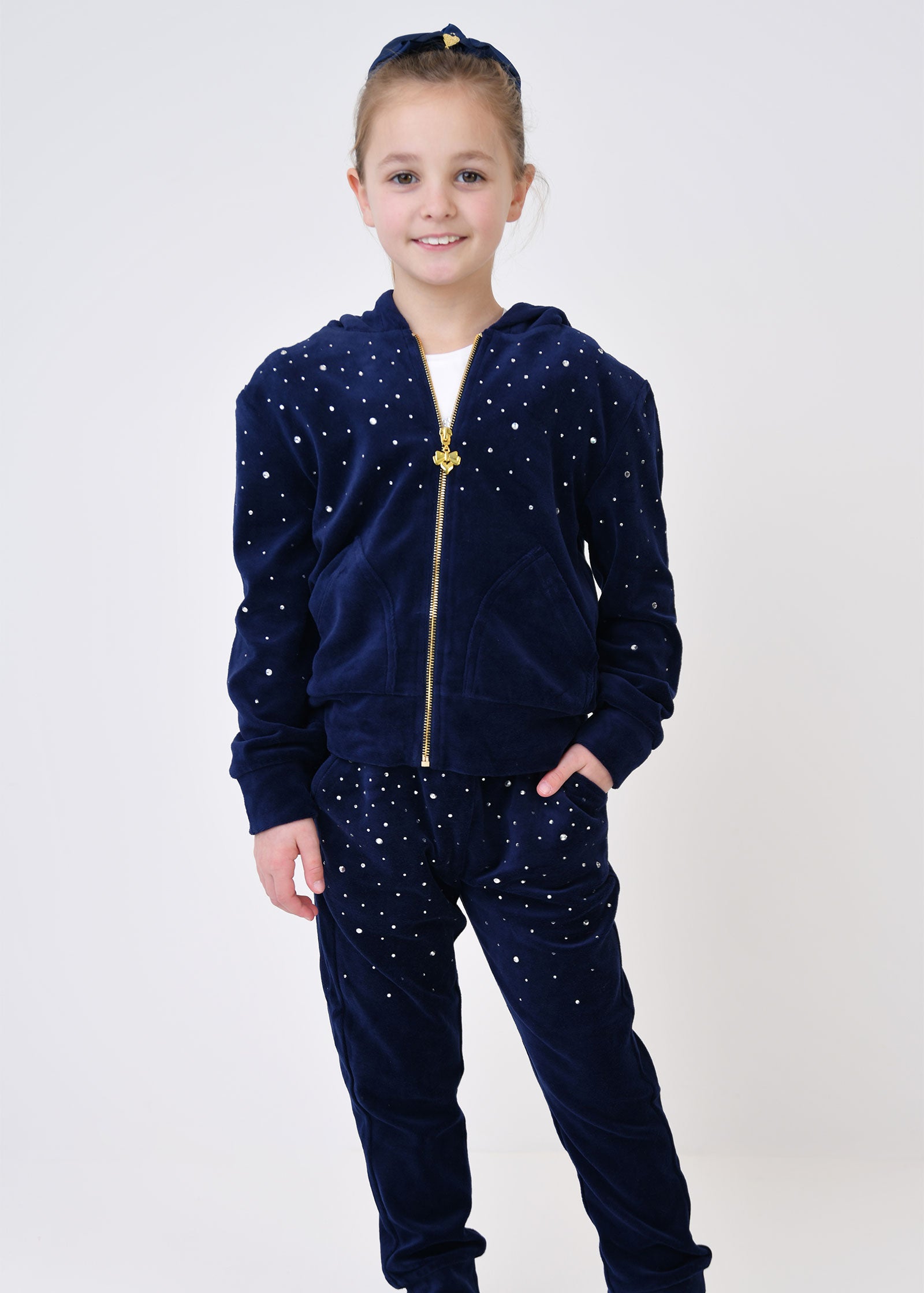 Bijou Crystal Velour Tracksuit Navy