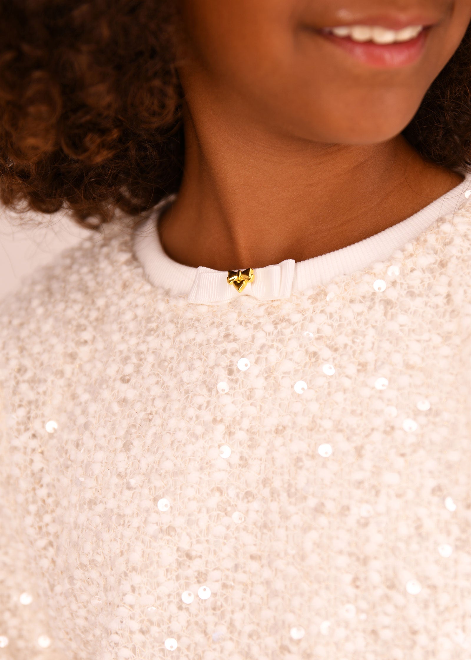 Cedar Boucle Sequin Top Snowdrop