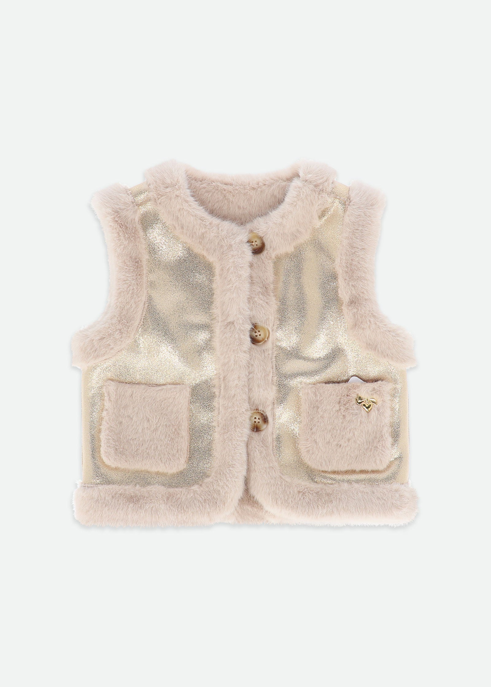 Cher Metallic Fur Gilet Gold
