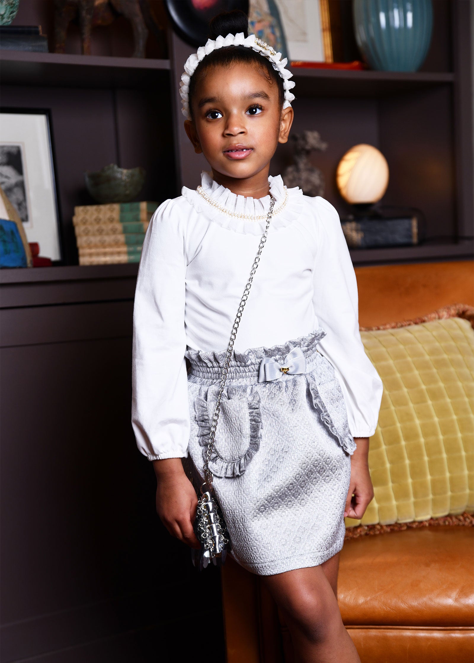 Cracker Frill Jacquard Skirt Platinum