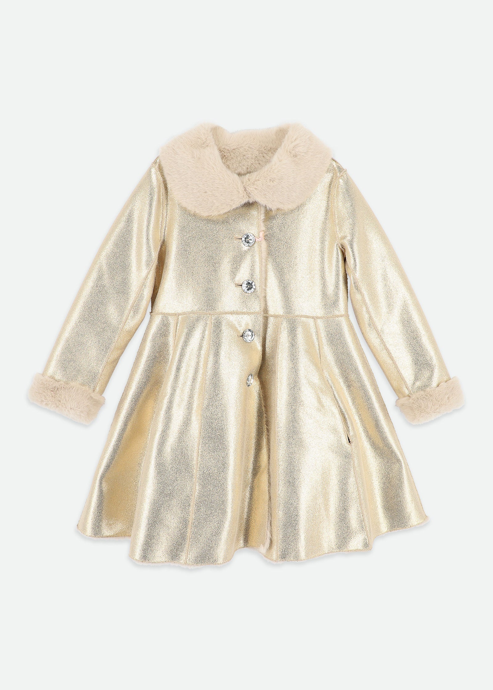 Dazzle Metallic Fur Long Coat Gold