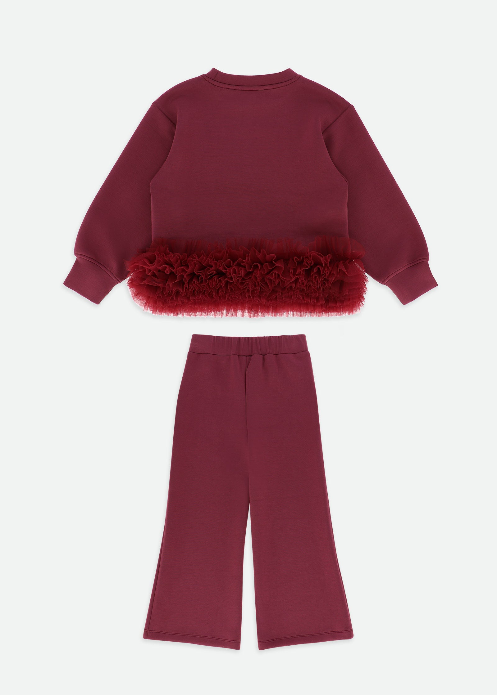 Deonne Tulle Trim Top and Jogger Set Burgundy
