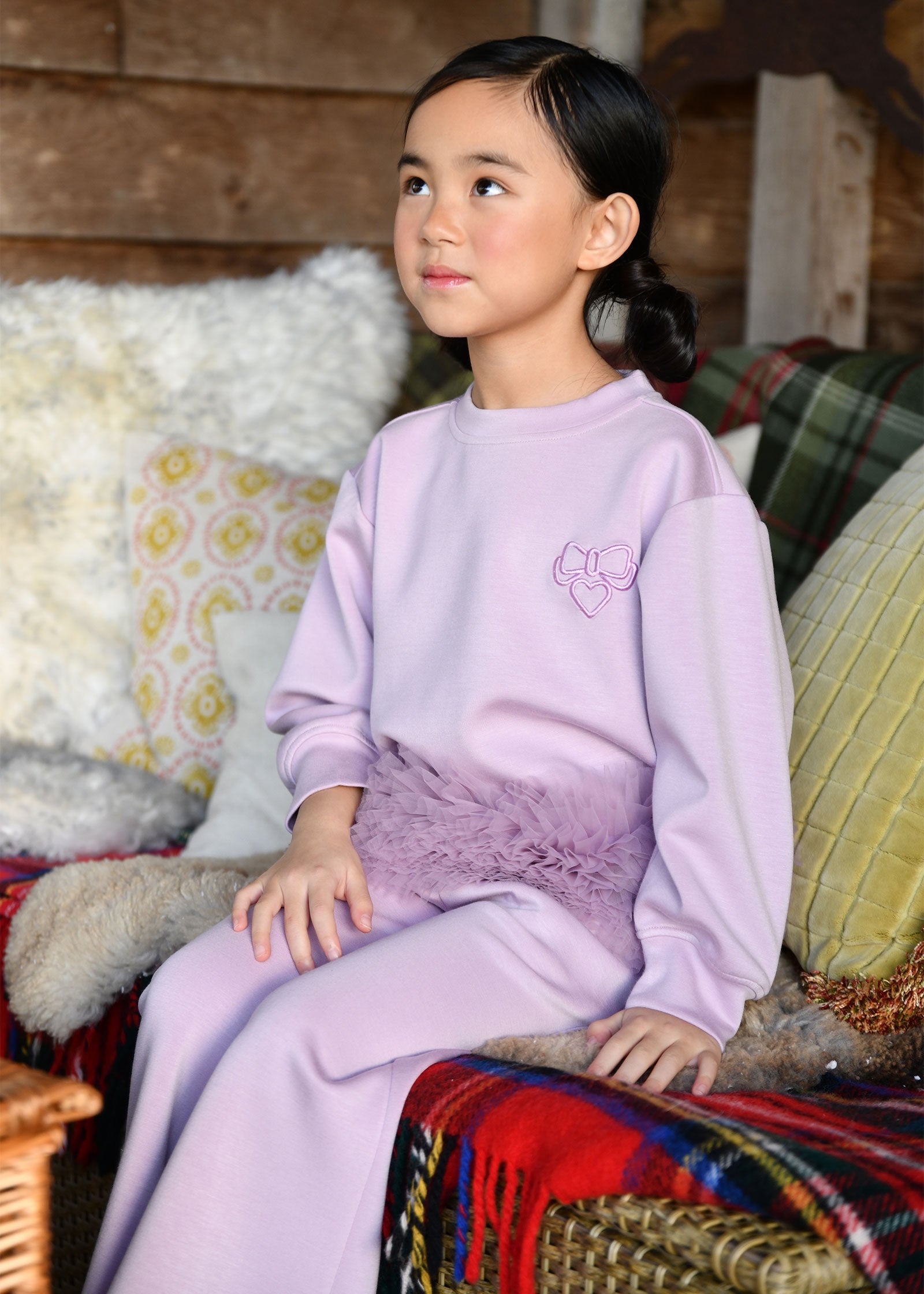 Deonne Tulle Trim Top and Jogger Set Lilac