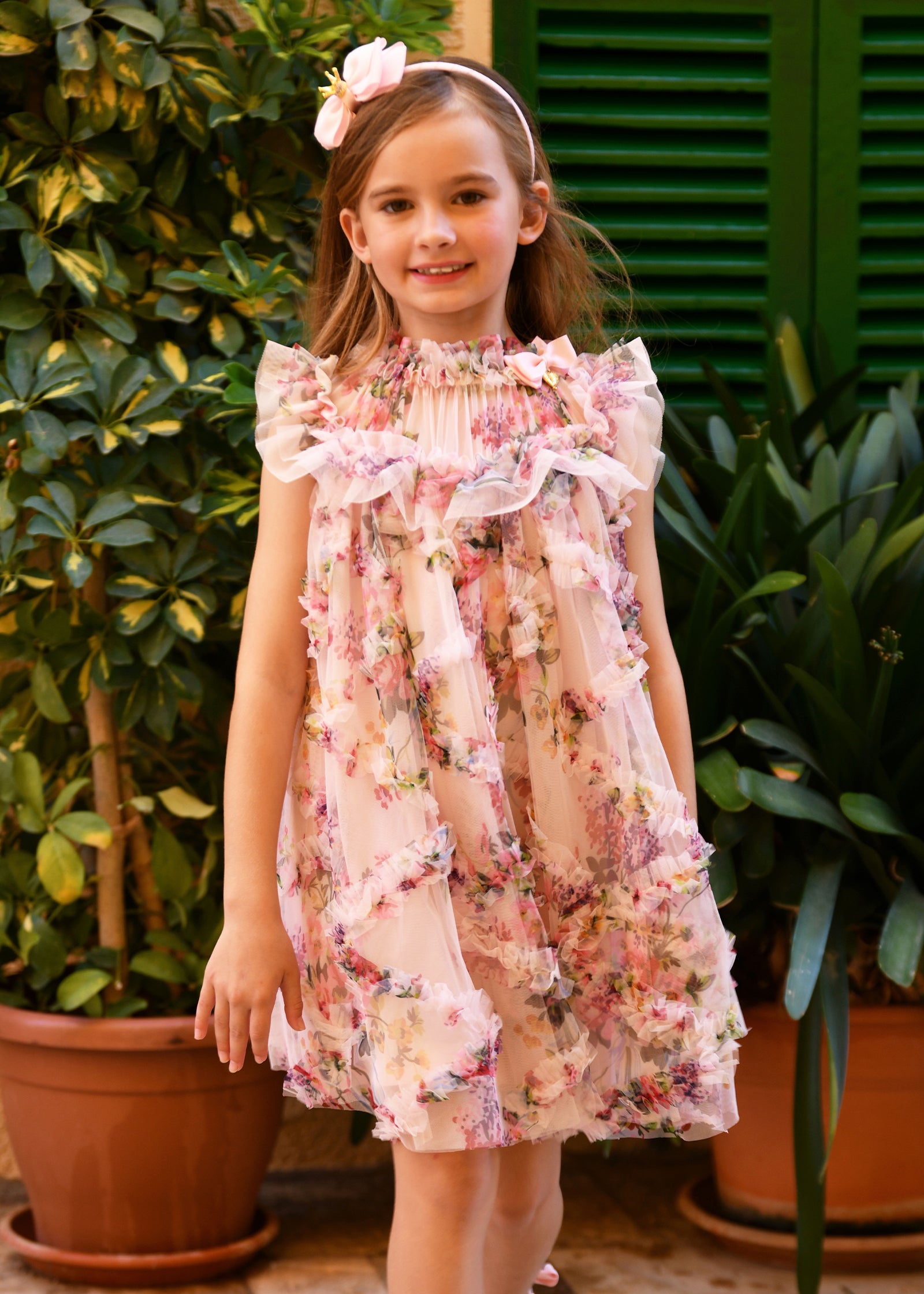 Elle Floral Tulle Dress Pale Pink