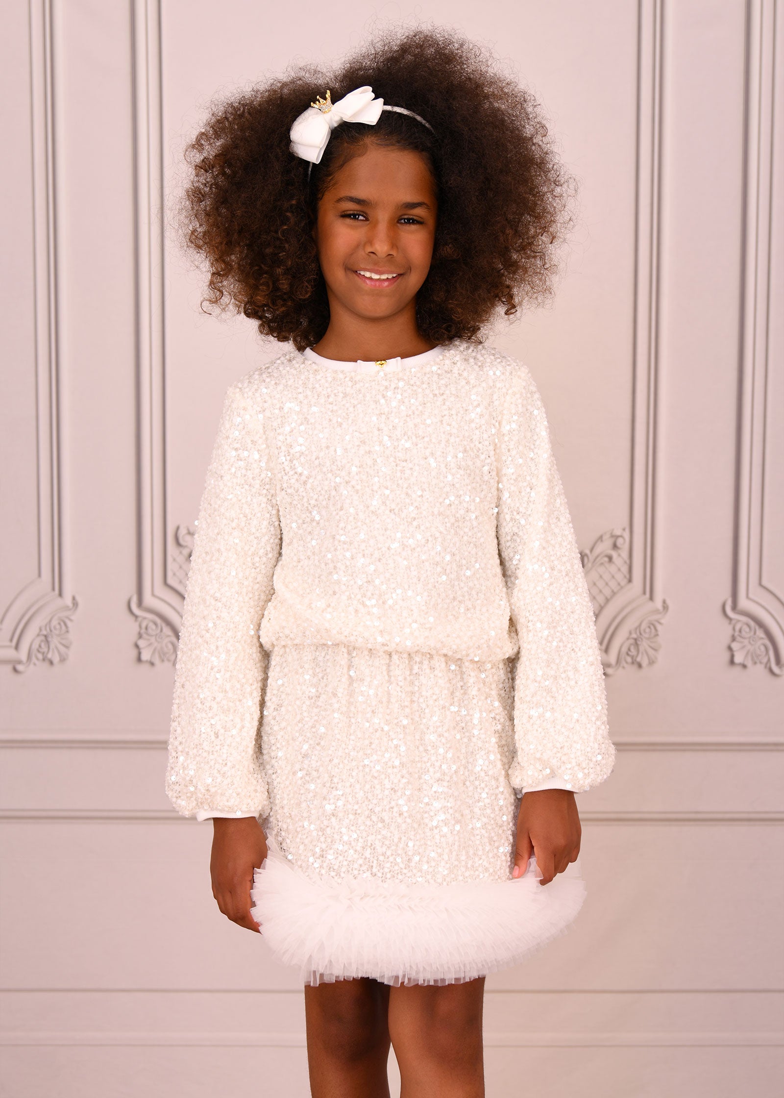 Janice Boucle Sequin Skirt Snowdrop