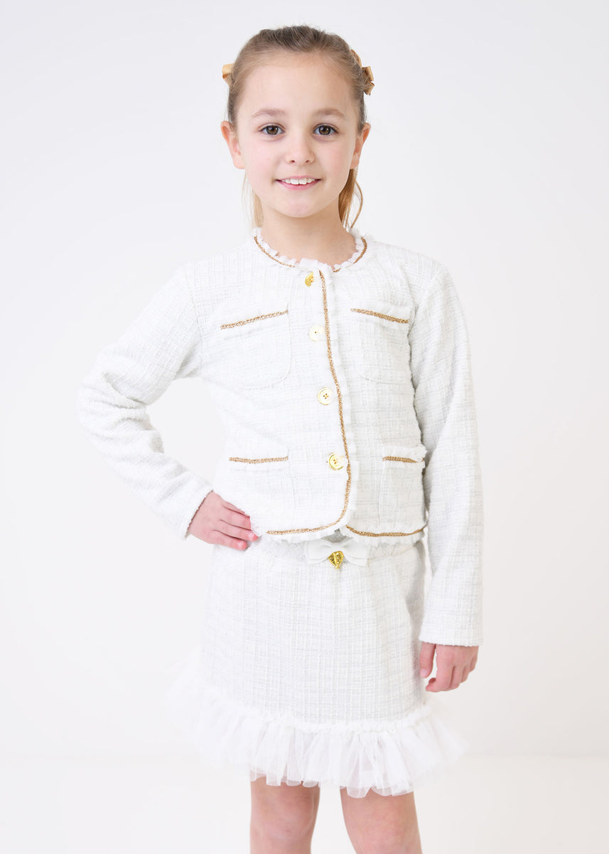 andmary Fluffy zip up jacket&skirt ivory Topshop knit fluffy skirt