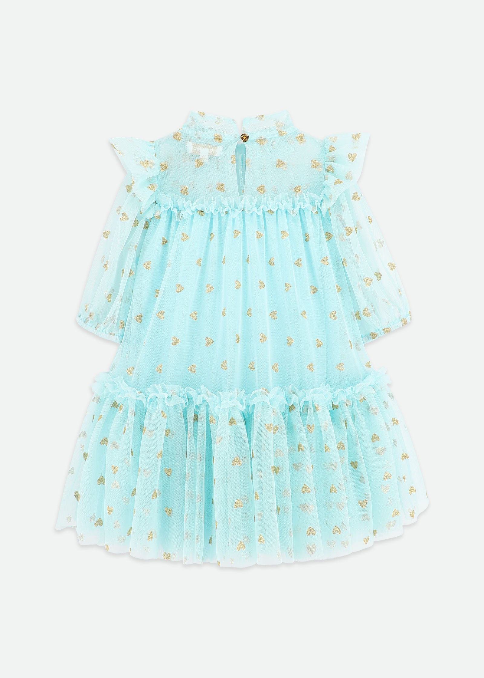 Myrtle Gold Hearts Tulle Dress Aqua