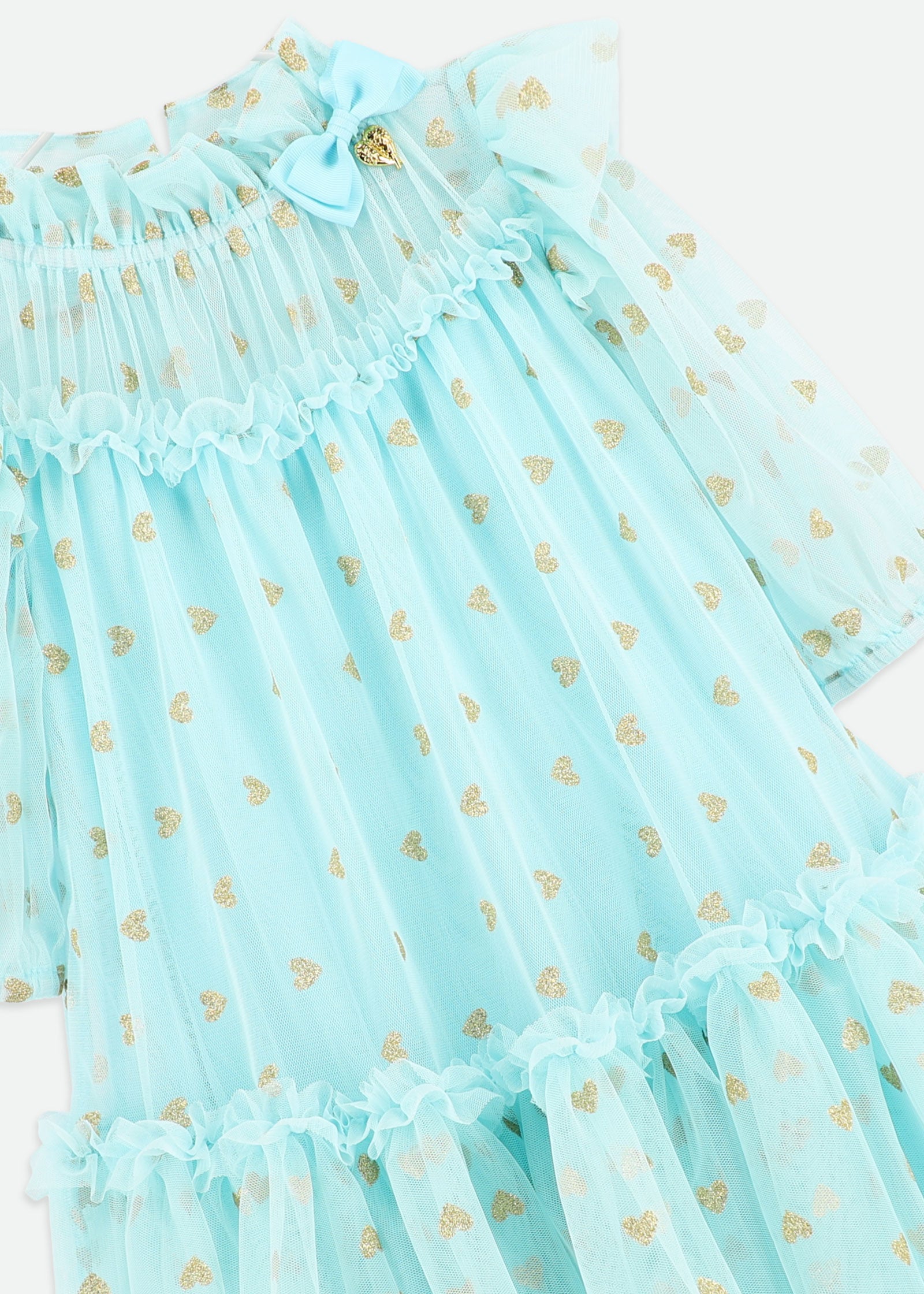 Myrtle Gold Hearts Tulle Dress Aqua