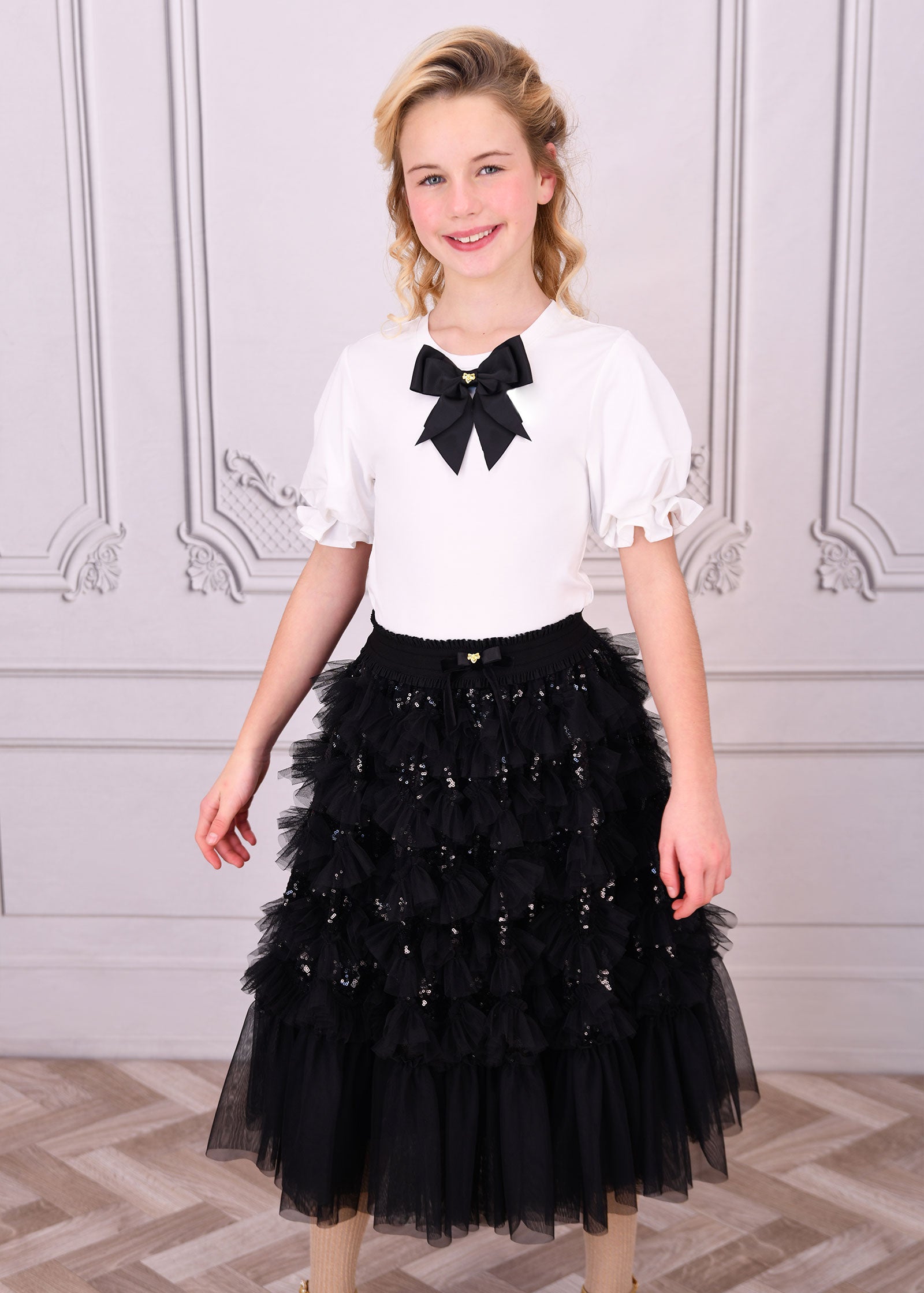 Nadine Long Sequin Skirt Black