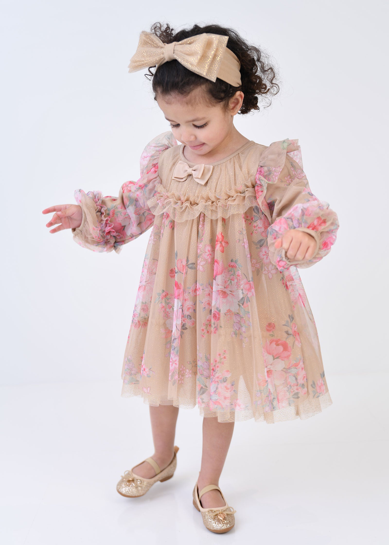 Nadiya Baby Flower Tulle Dress Sand