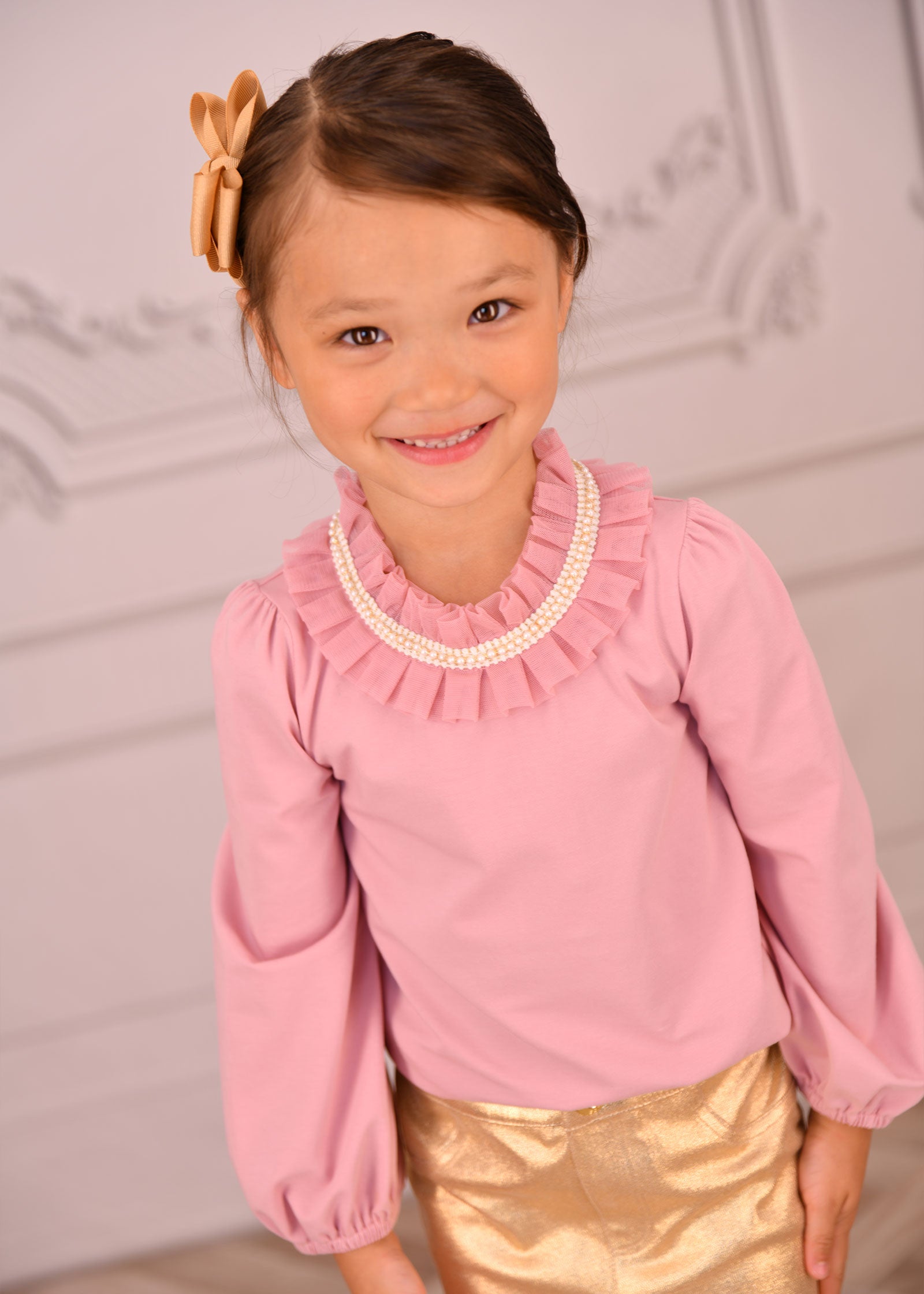Nell Pleated Collar Top Tea Rose