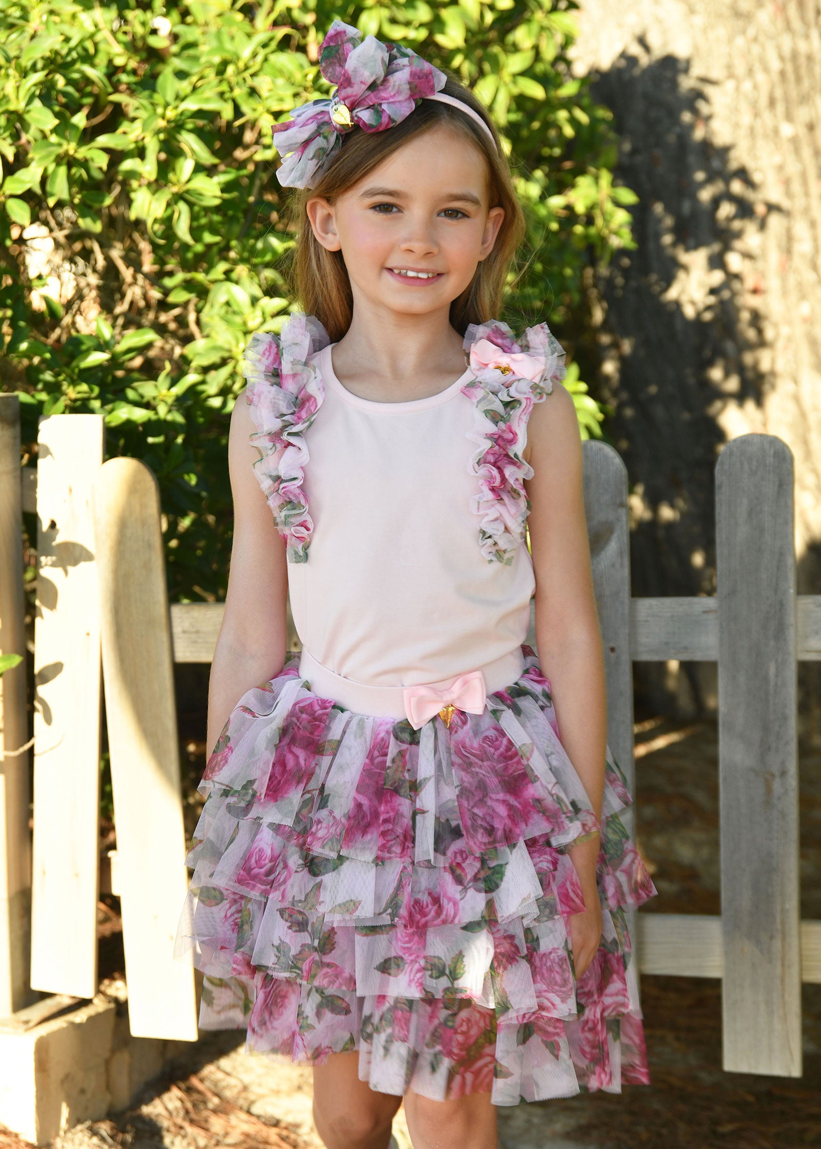 Toni Roses Ruffle Trim Top Pink