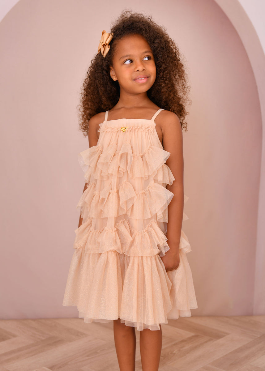 Remi Sparkle Ruffle Dress Gold – Angel's Face