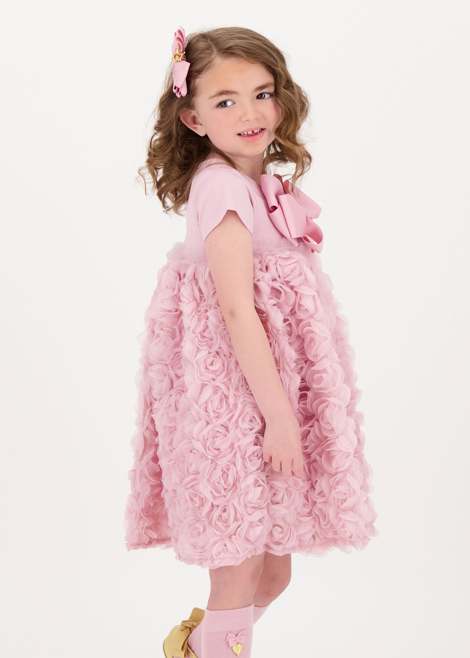 Talia 3D Roses Dress Tea Rose