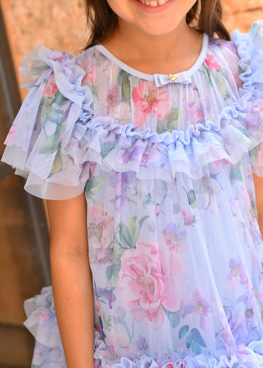 Victoria Flower Tulle Dress Pretty Blue  Angel's Face