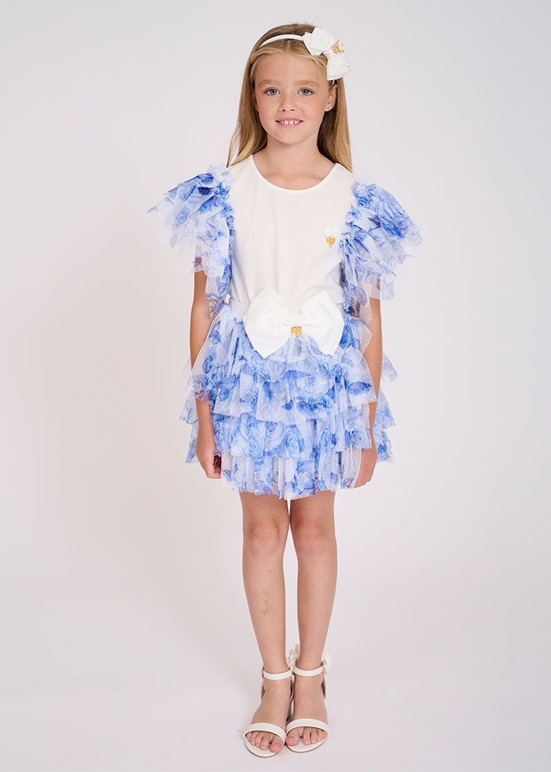 Abbie Blue Flower Skirt Snowdrop