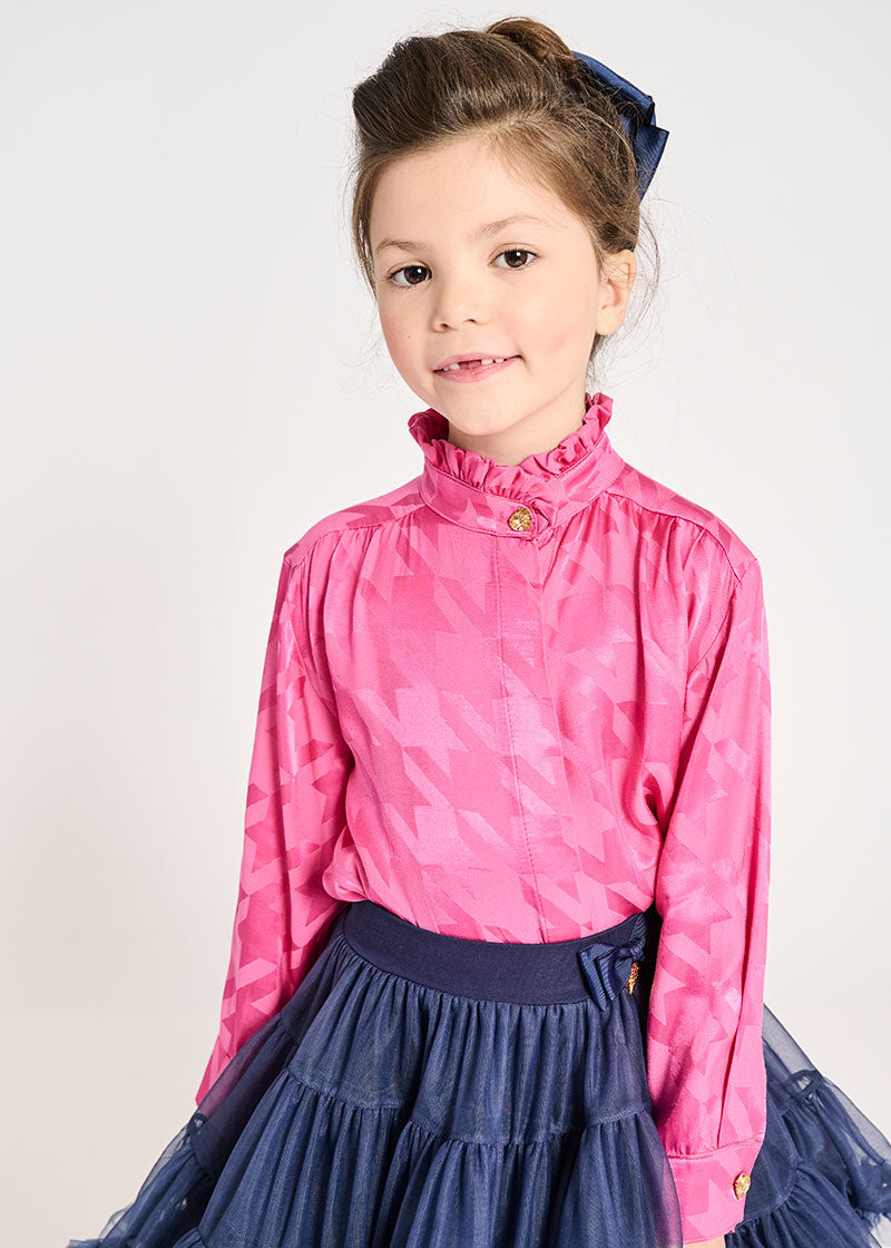 Dana Houndstooth Blouse Pop Pink