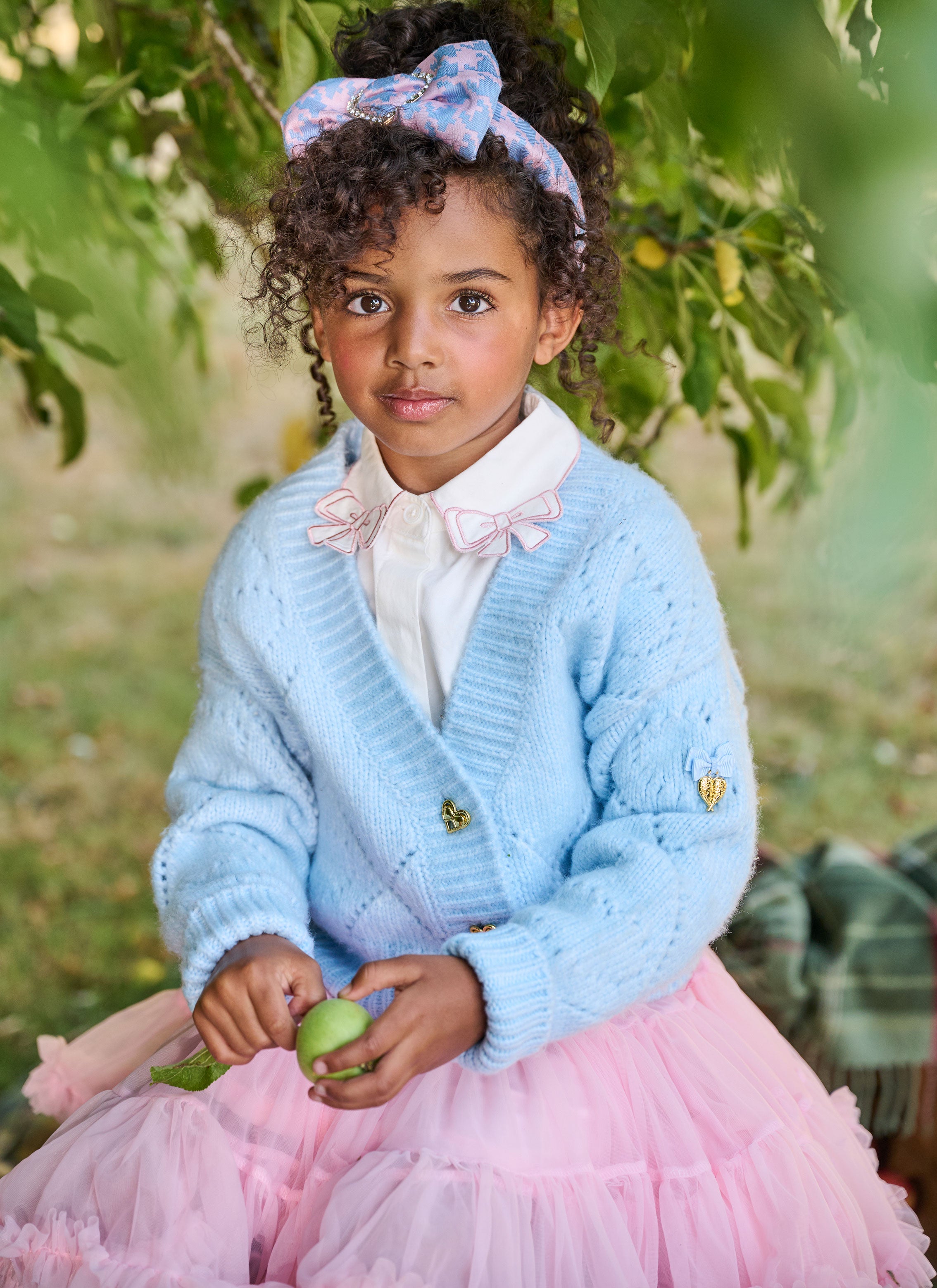 Lou Heart Knit Cardigan Blue