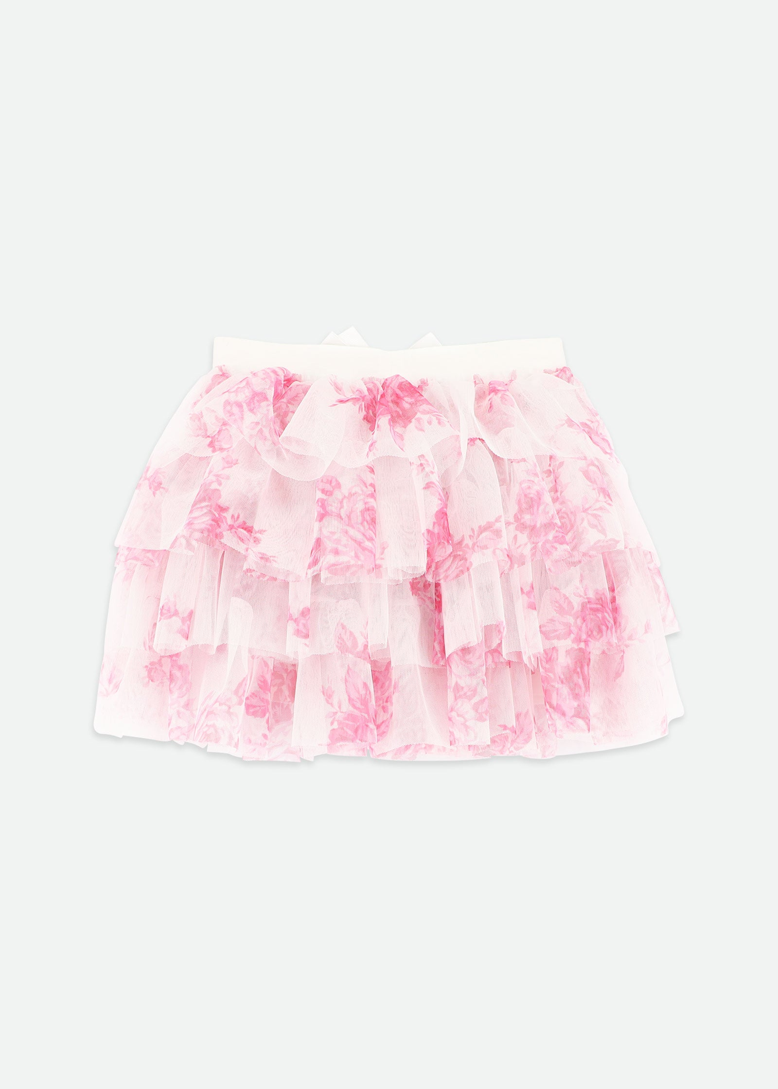 Rose motif ribbon tulle skirt(pink・mini) Ribbons & Roses Tutu Shorts | Mila & Rose