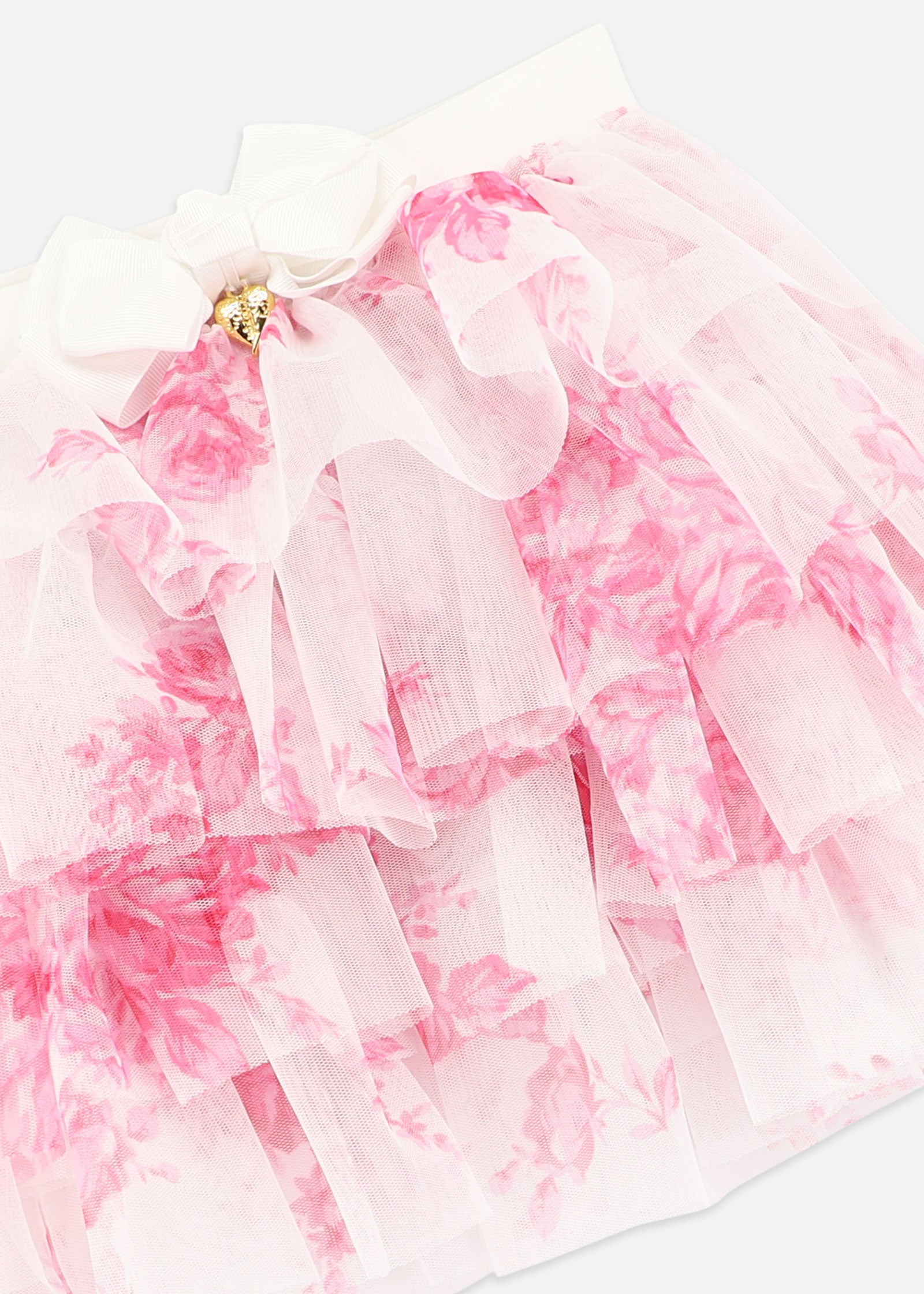 Abbie Roses Tulle Skirt Snowdrop/Pink