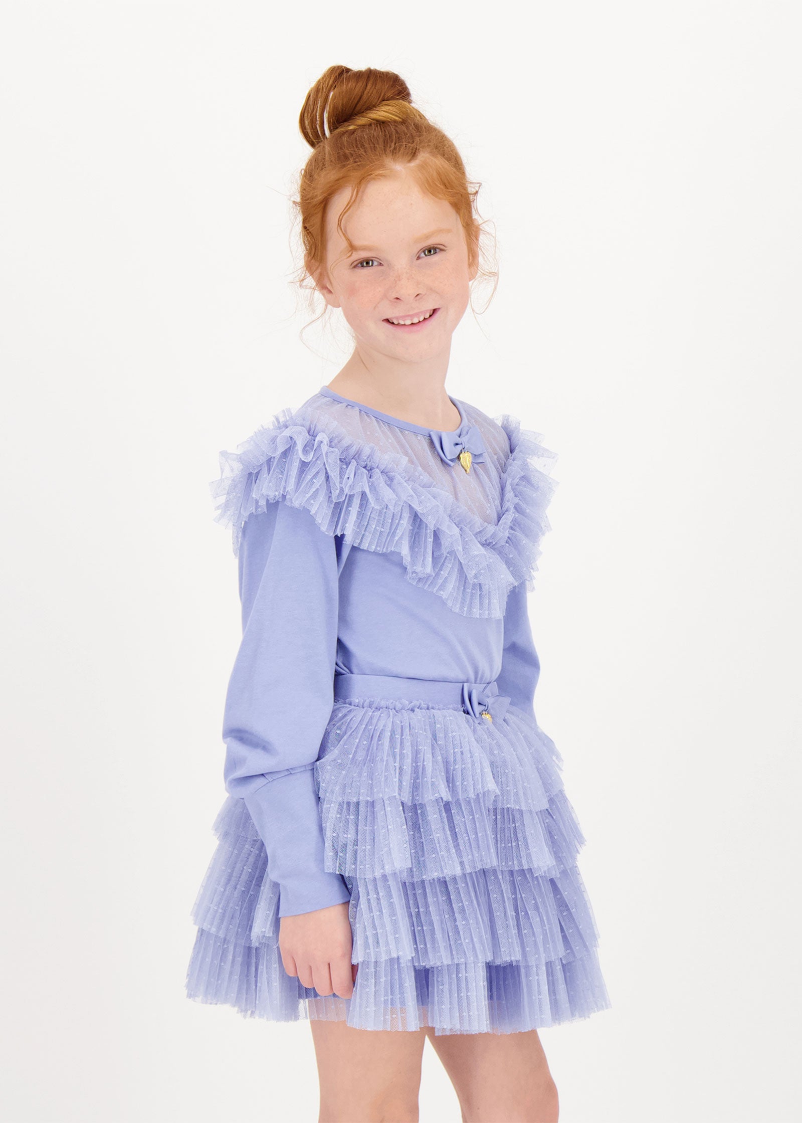 Abbie Pleat & Dot Skirt Lavender Blue