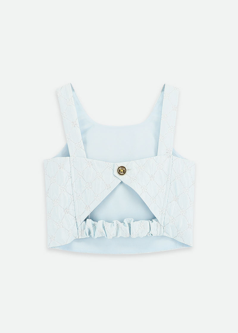 Adeana Metallic Flower Top Pale Blue