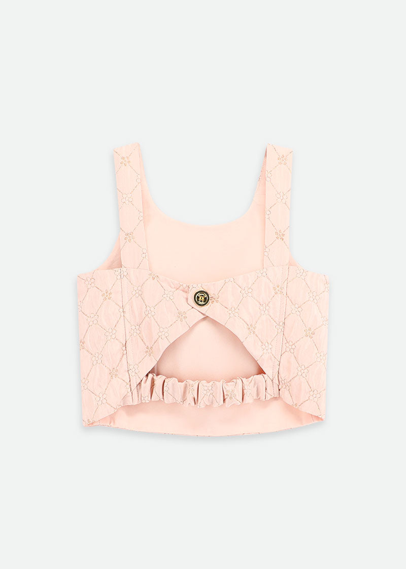 Adeana Metallic Flower Top Blush Pink