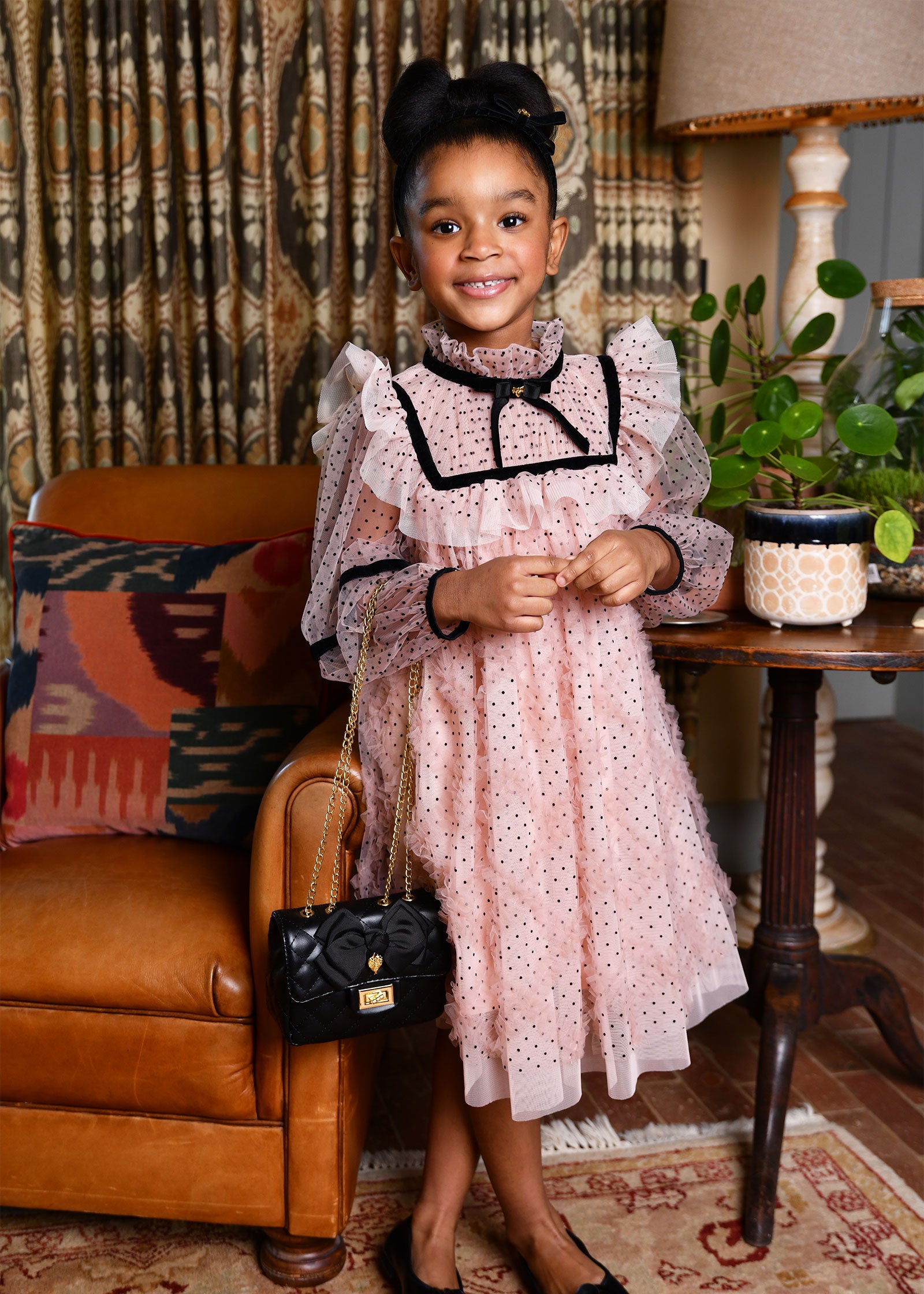 Adelia Flock Dotted Tulle Dress Blush Pink