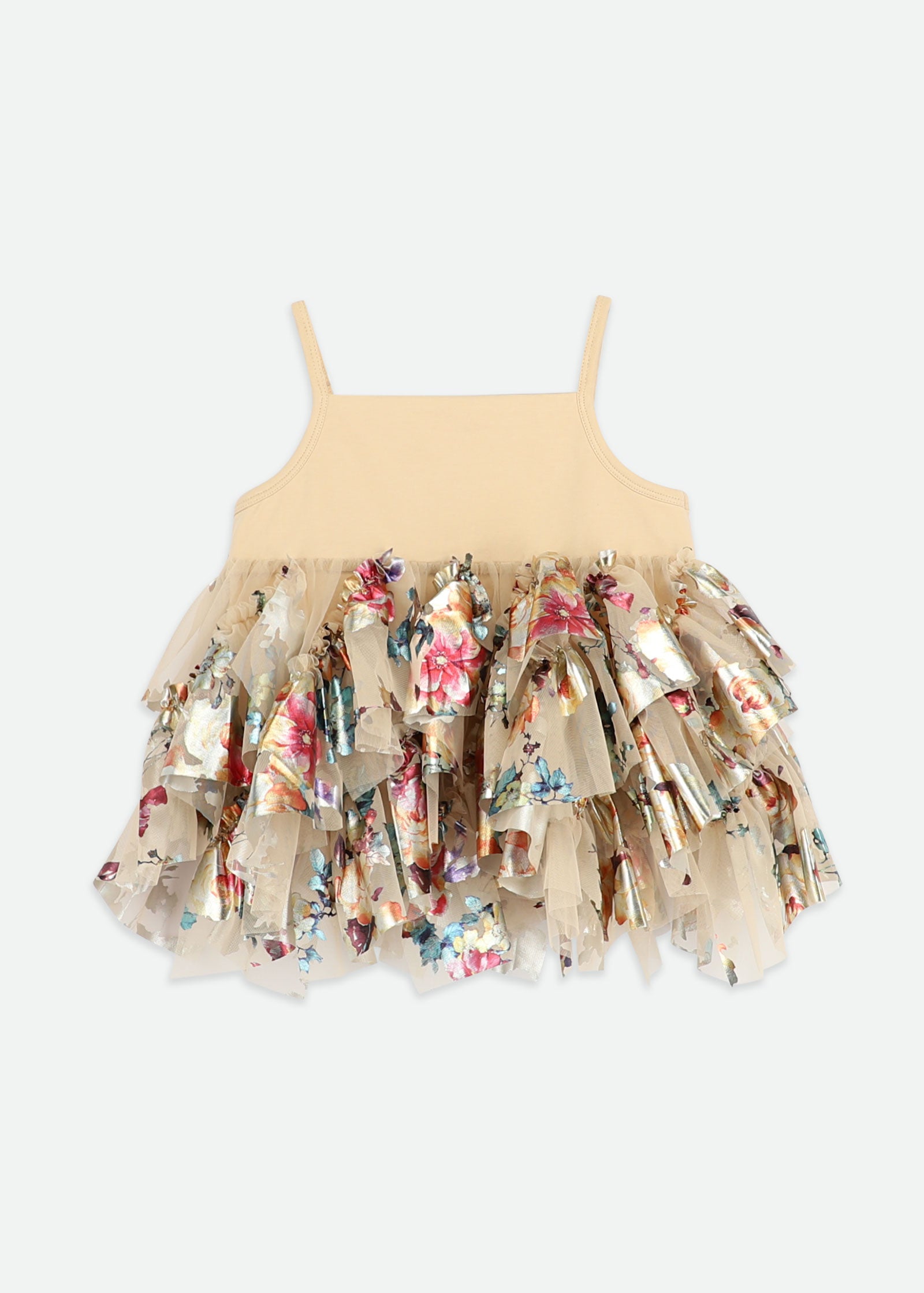 Adva Foil Print Tulle Top Gold