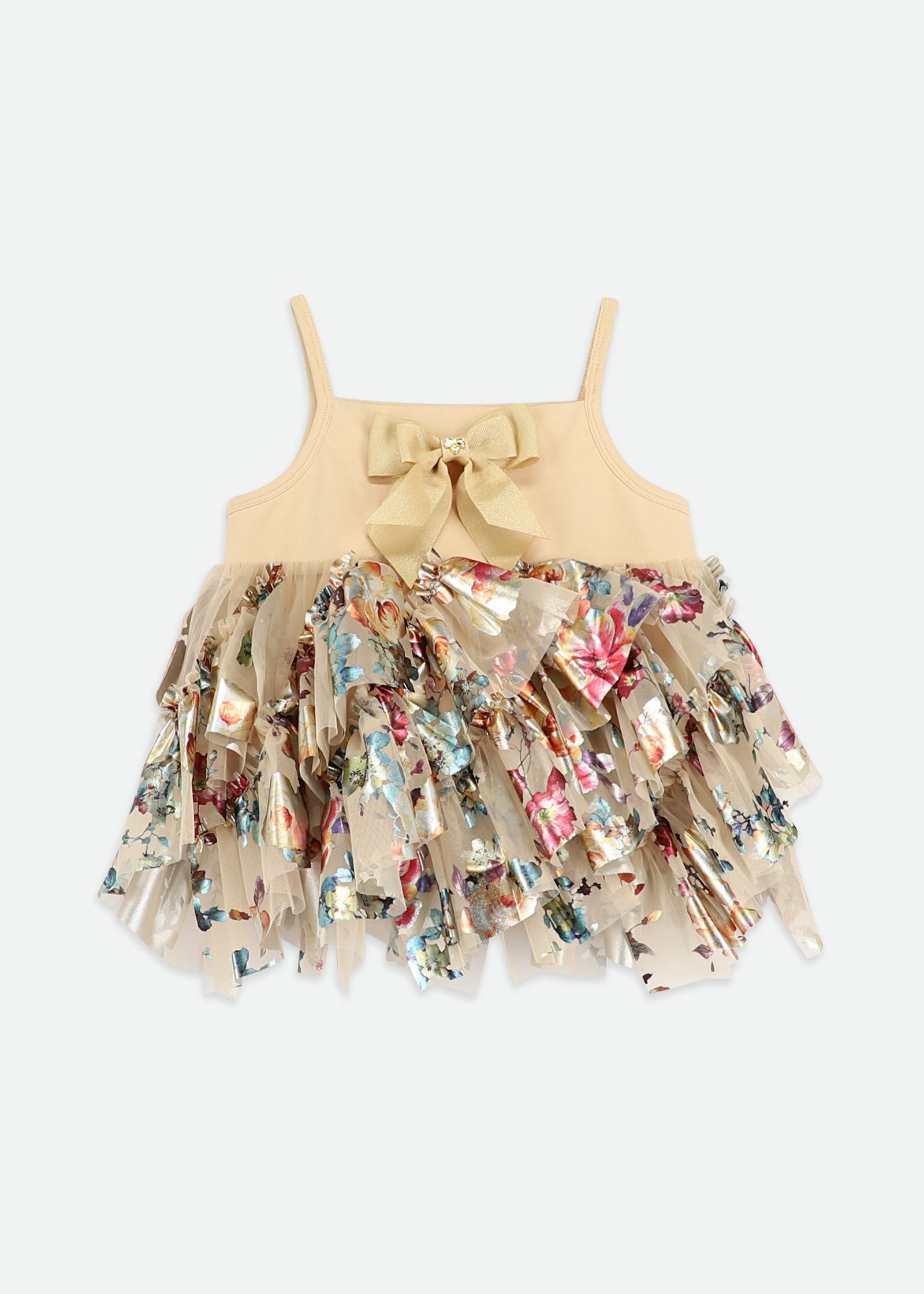 Adva Foil Print Tulle Top Gold