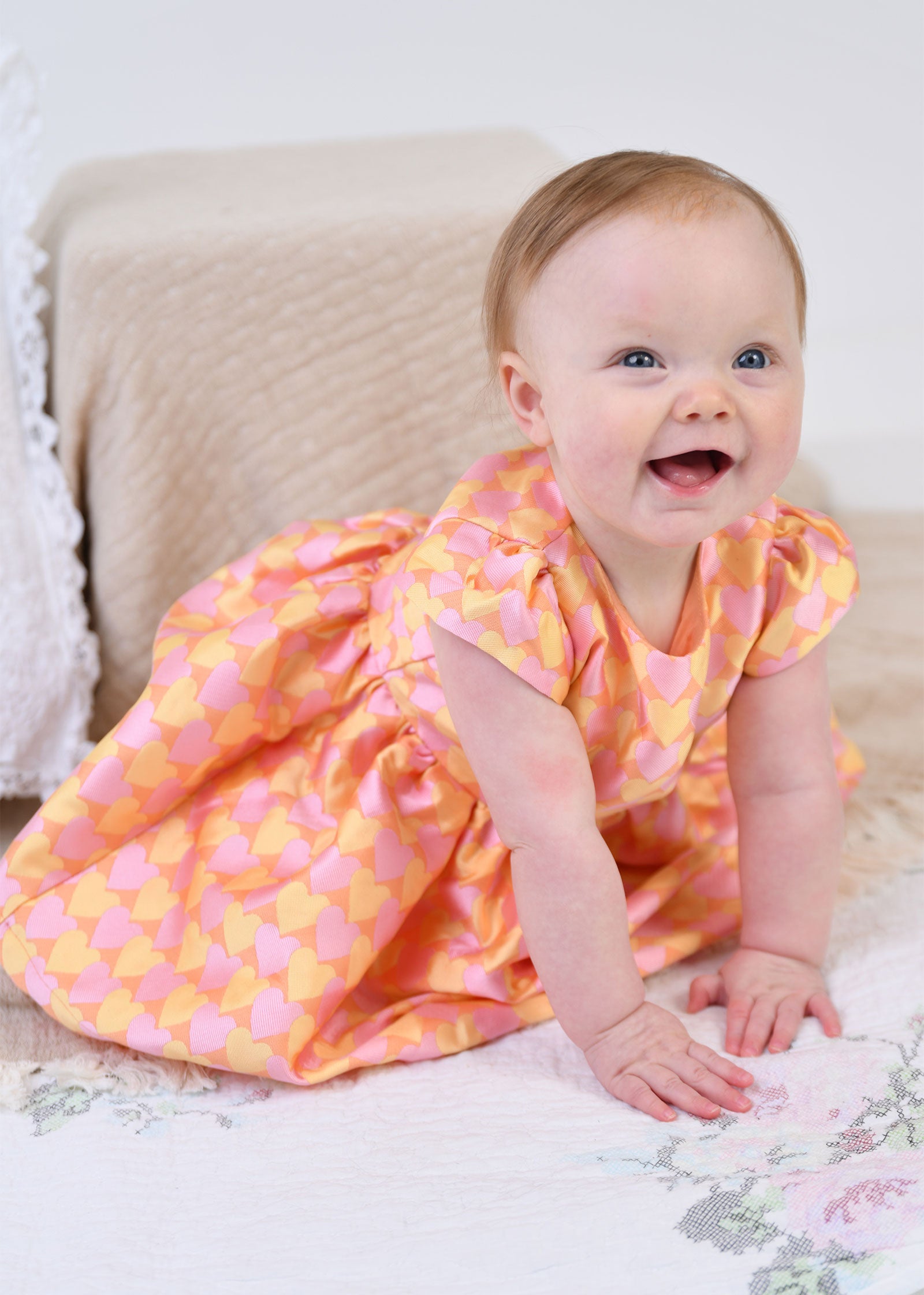 Alba Baby Dress Apricot Hearts