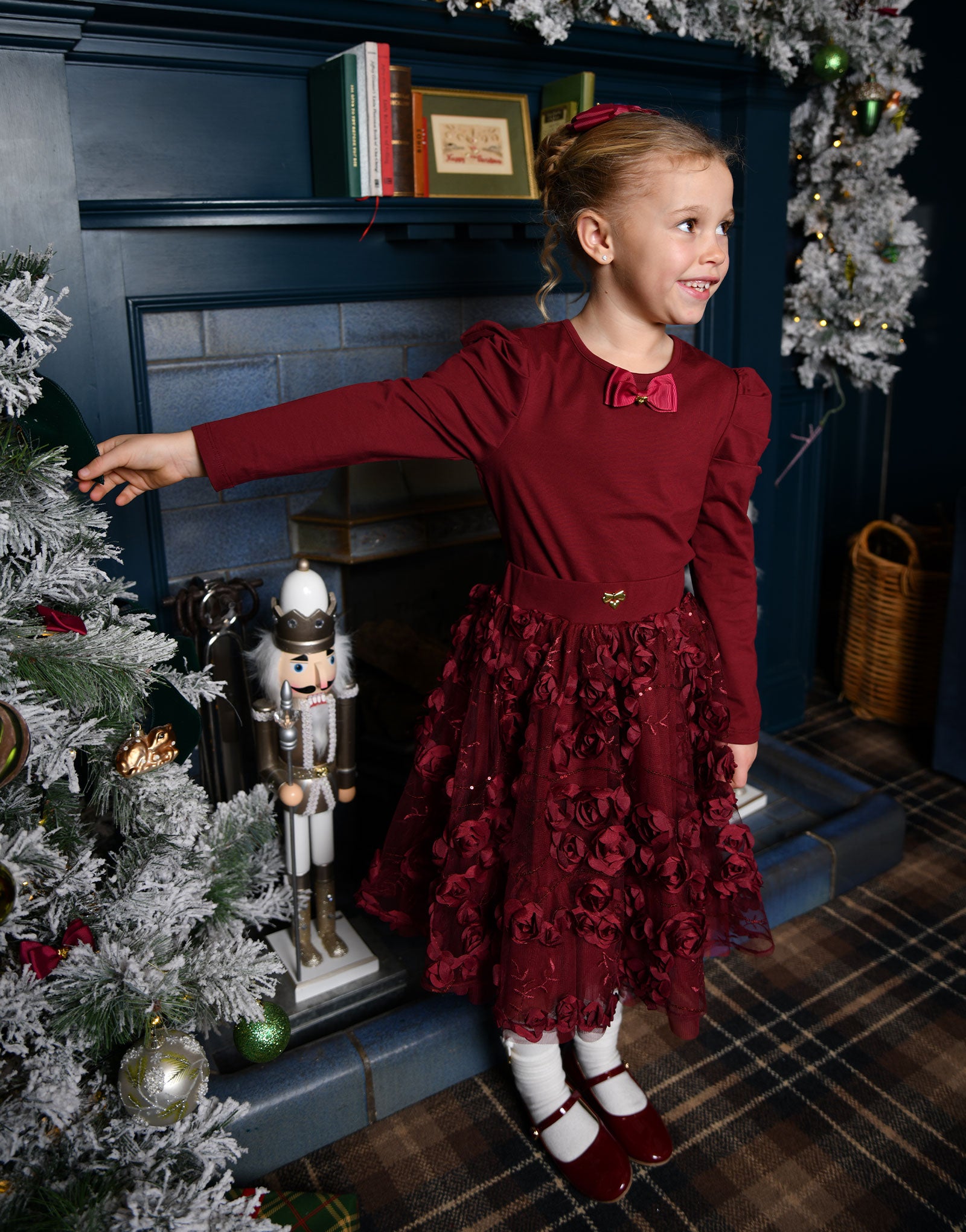 Aliza Sequin And 3D Flower Long Skirt Port