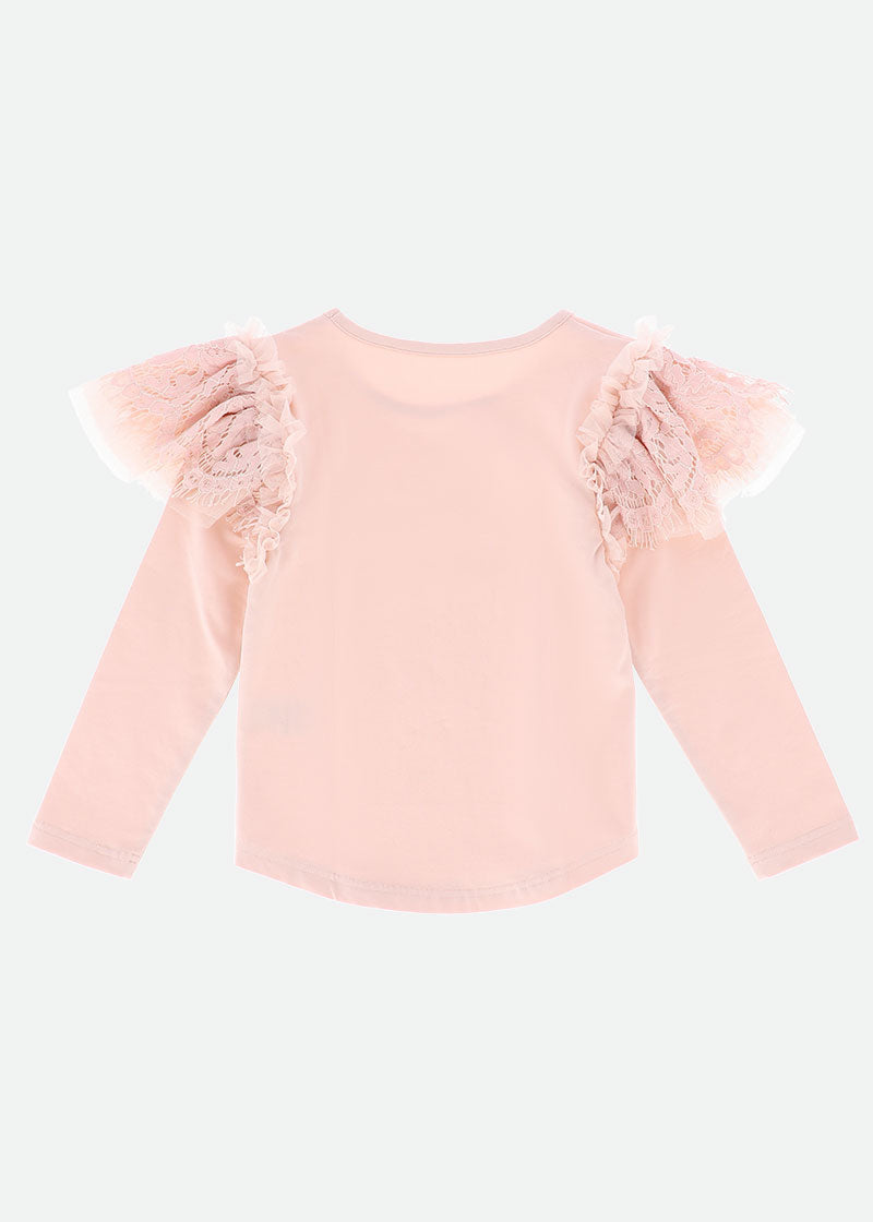 Anabelle Lace Trim L/S Top Blush