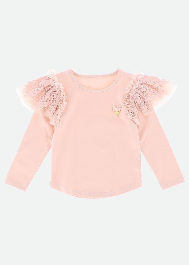 Anabelle Lace Trim L/S Top Blush