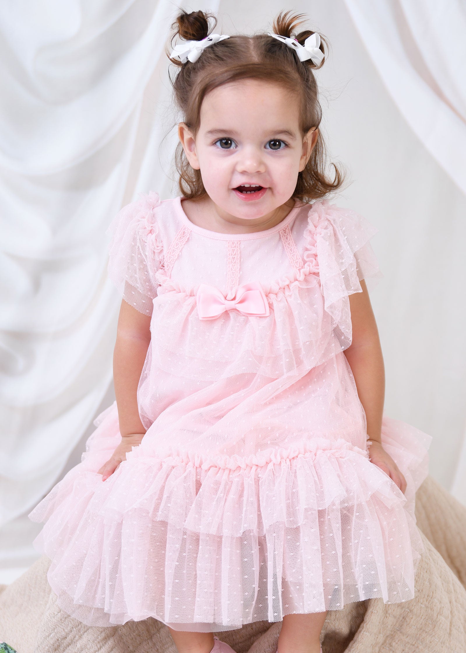 Andie Spotted Tulle Baby Dress Pale Pink