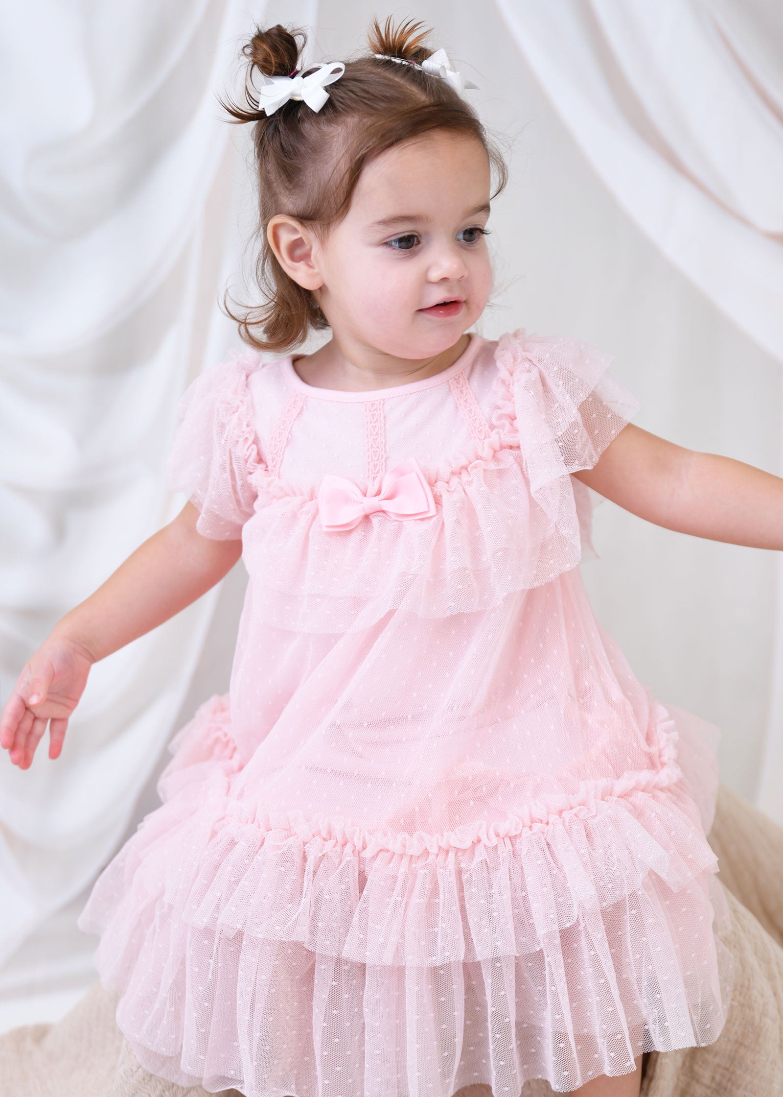 Andie Spotted Tulle Baby Dress Pale Pink