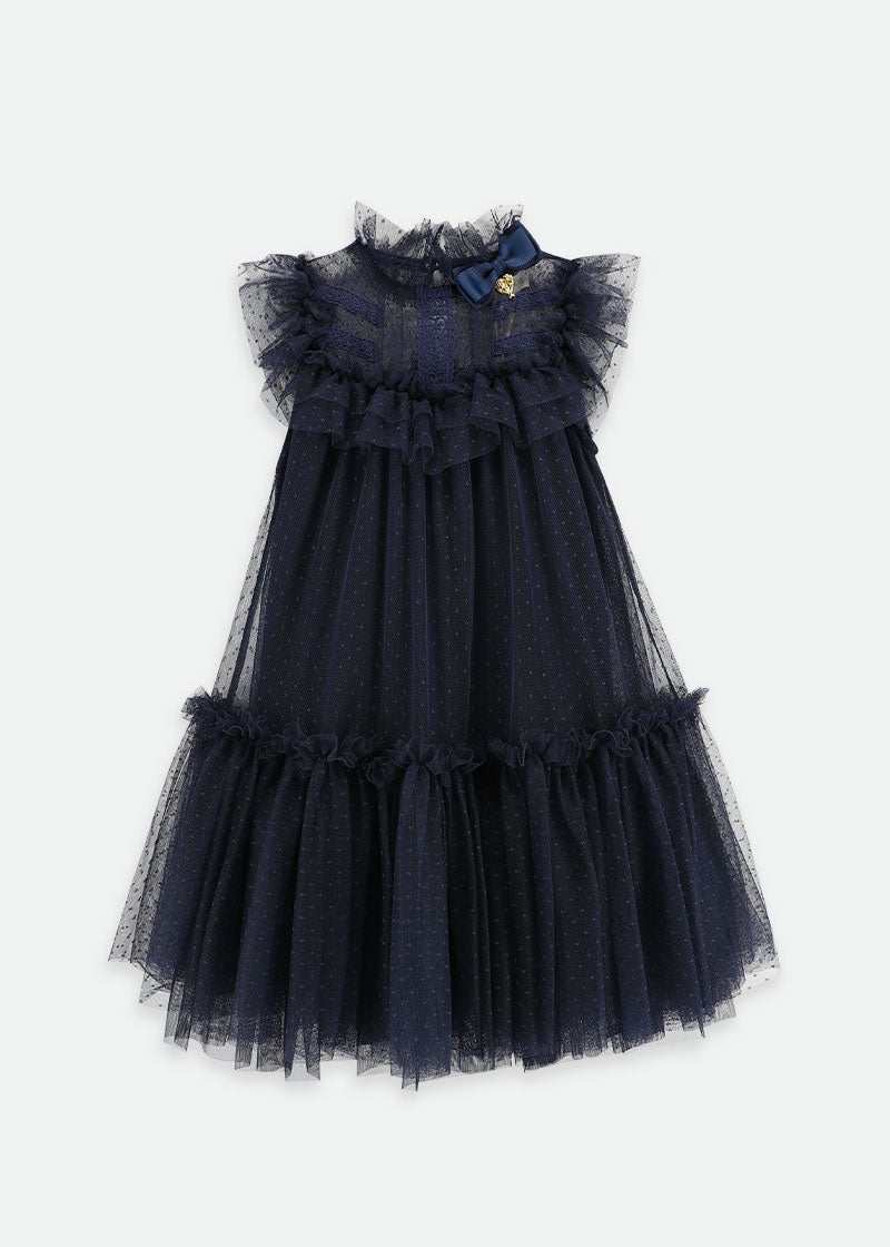 Andrea Spotted Tulle Dress Navy