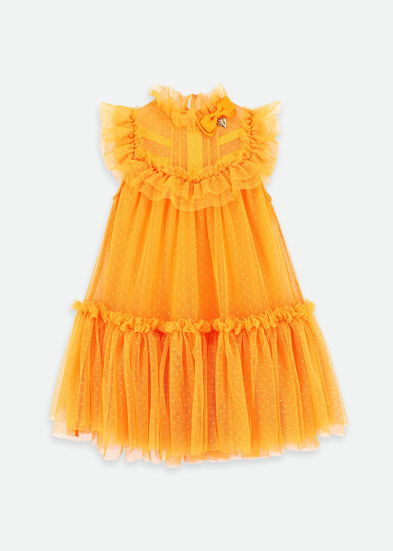 Andrea Spotted Tulle Dress Orange