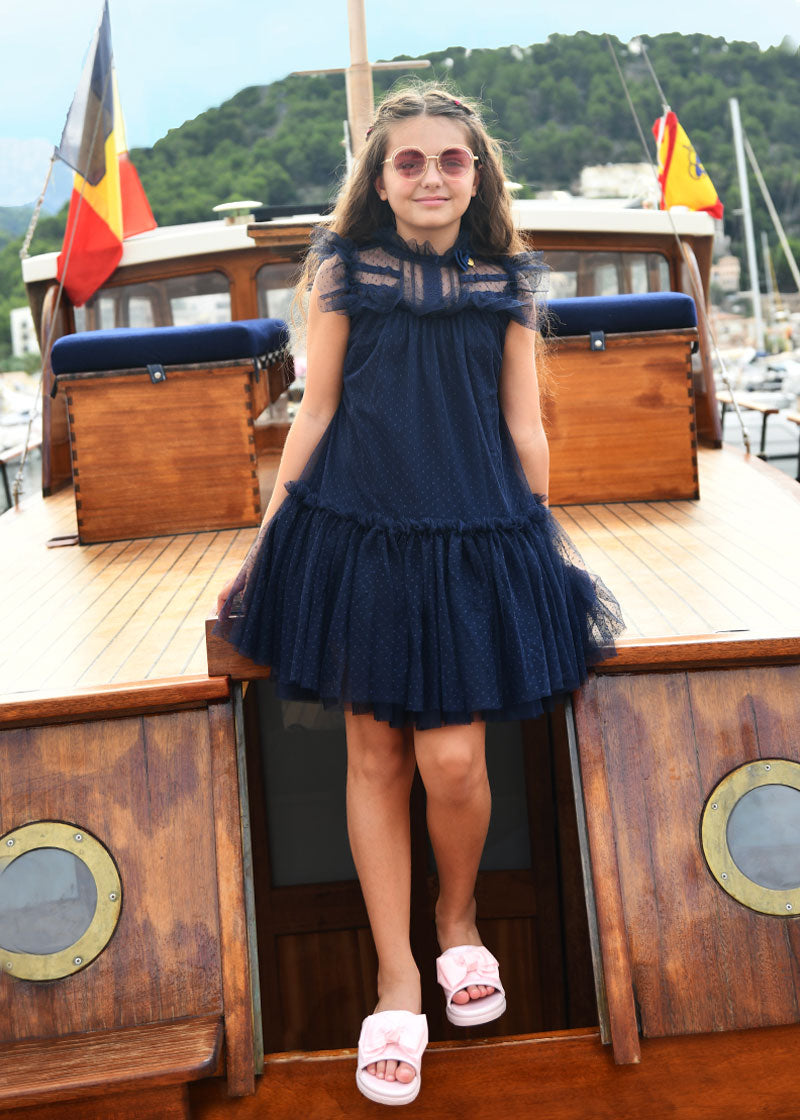 Andrea Spotted Tulle Dress Navy