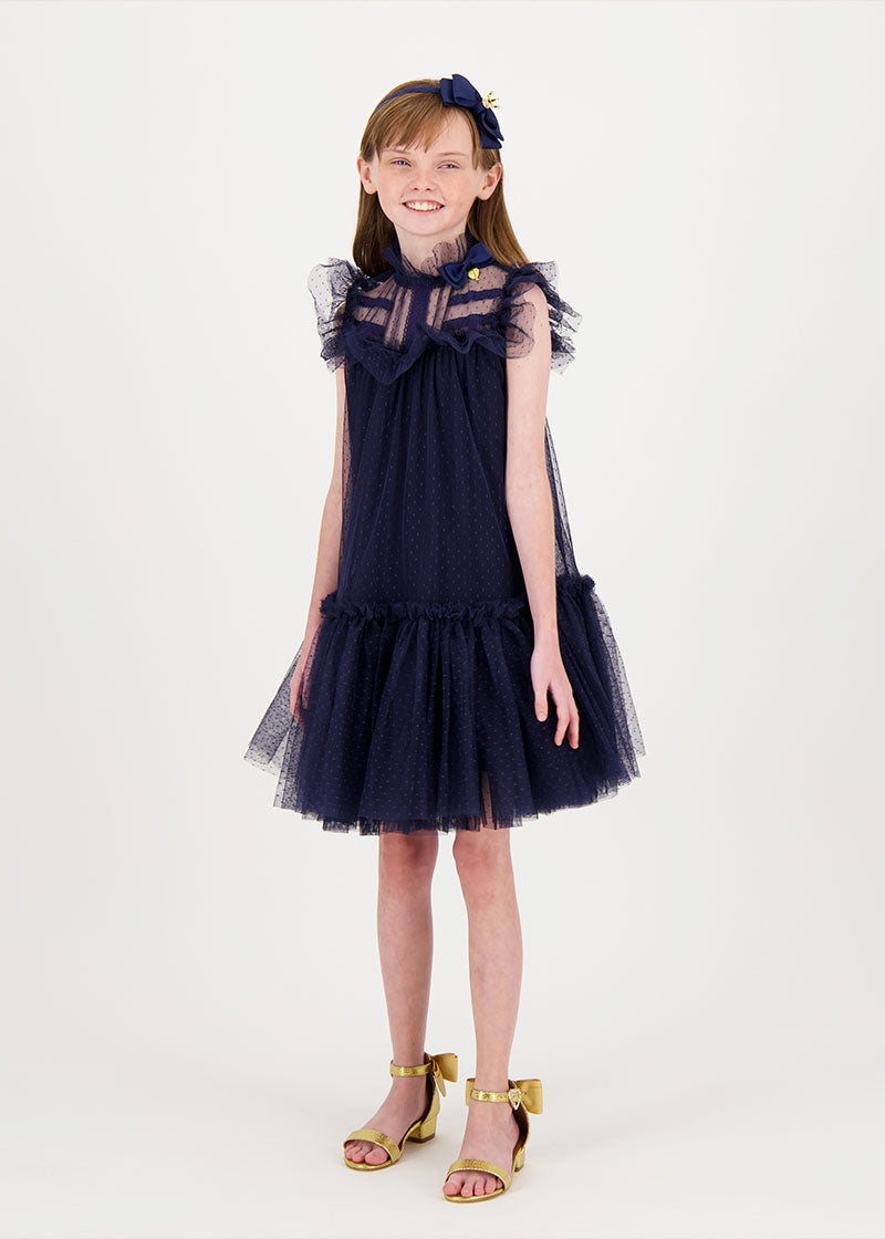 Andrea Spotted Tulle Dress Navy