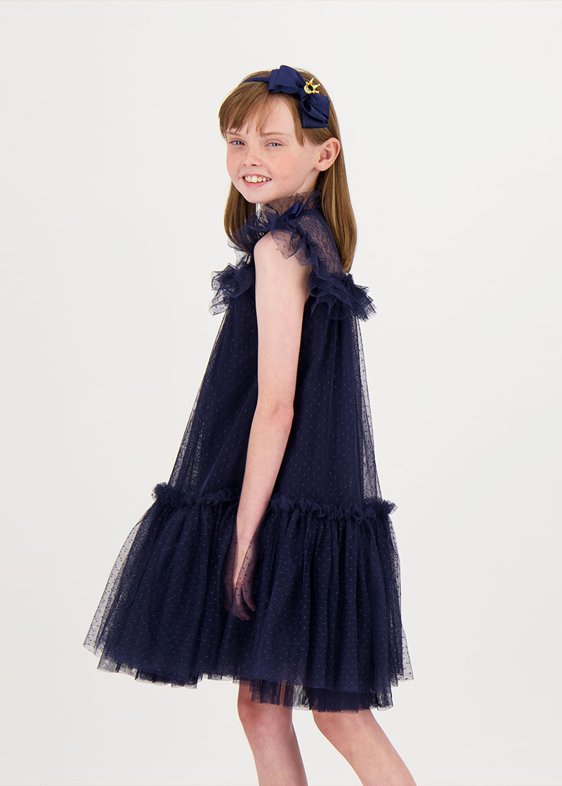 Andrea Spotted Tulle Dress Navy