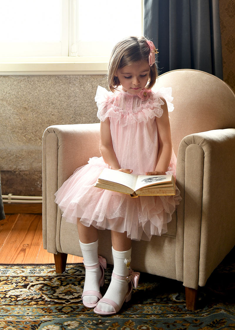 Andrea Spotted Tulle Dress Pale Pink