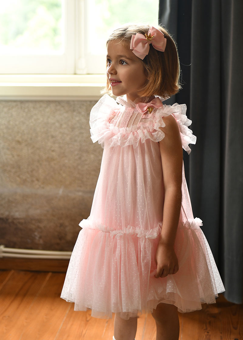 Andrea Spotted Tulle Dress Pale Pink