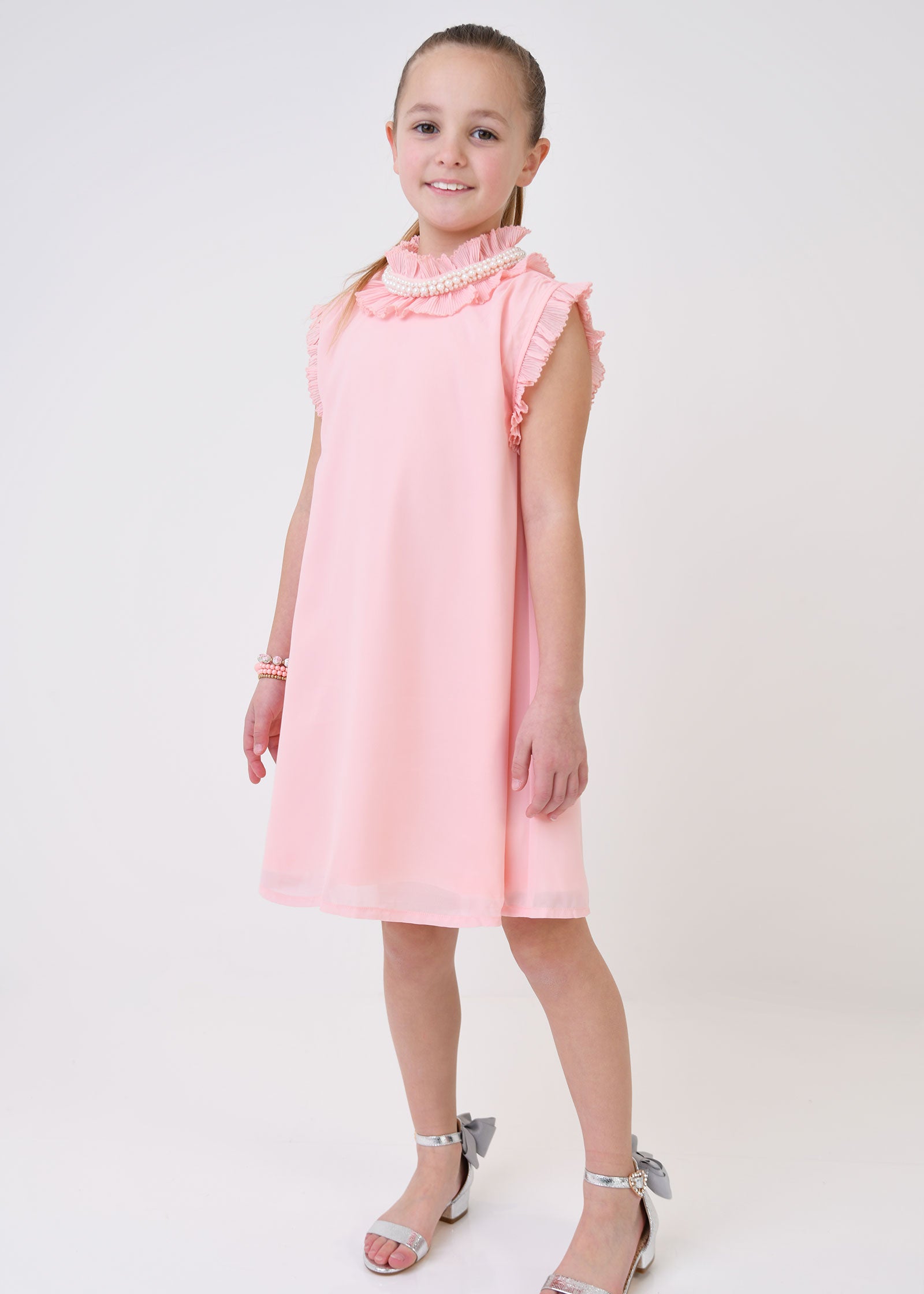 Aphrodite Pearl Collar Dress Peach