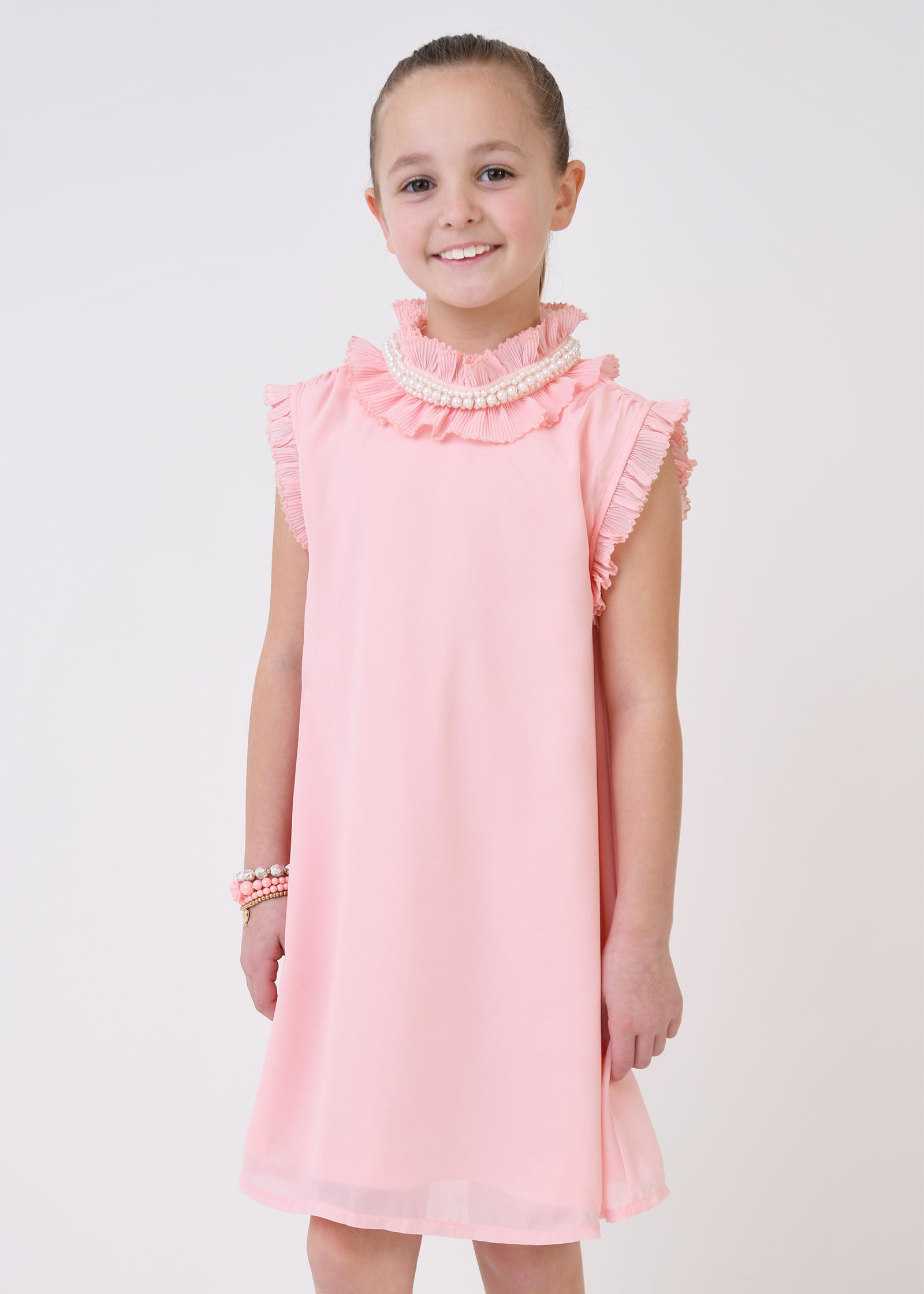 Aphrodite Pearl Collar Dress Peach